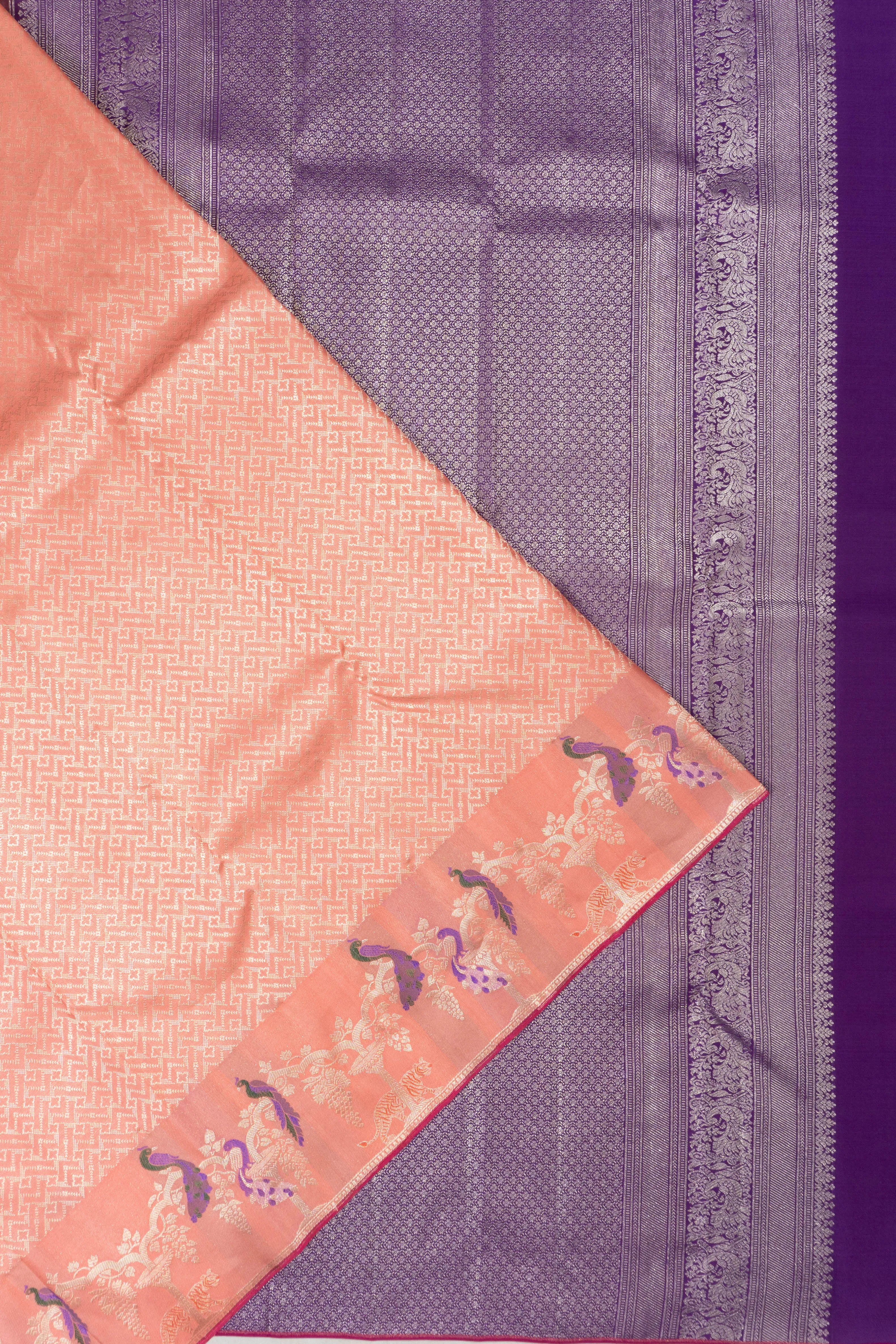 Kanchipuram Silk Tissue Brocade Pastel Orange Saree