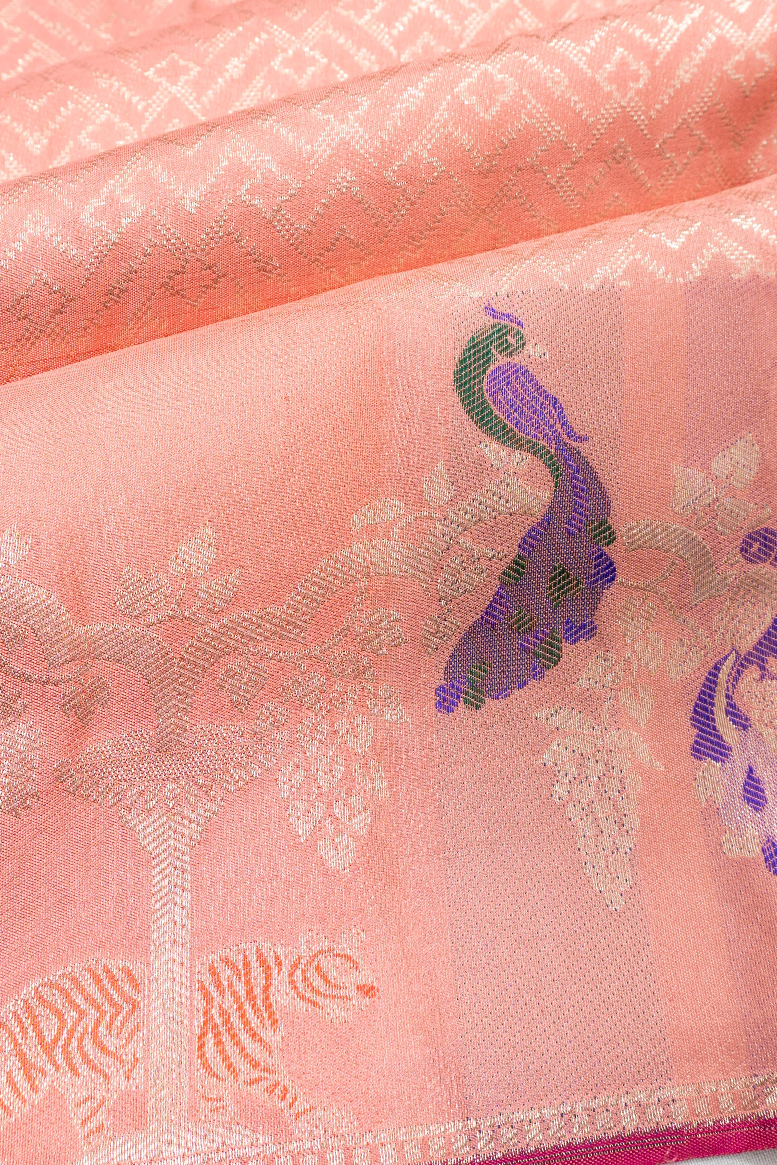 Kanchipuram Silk Tissue Brocade Pastel Orange Saree