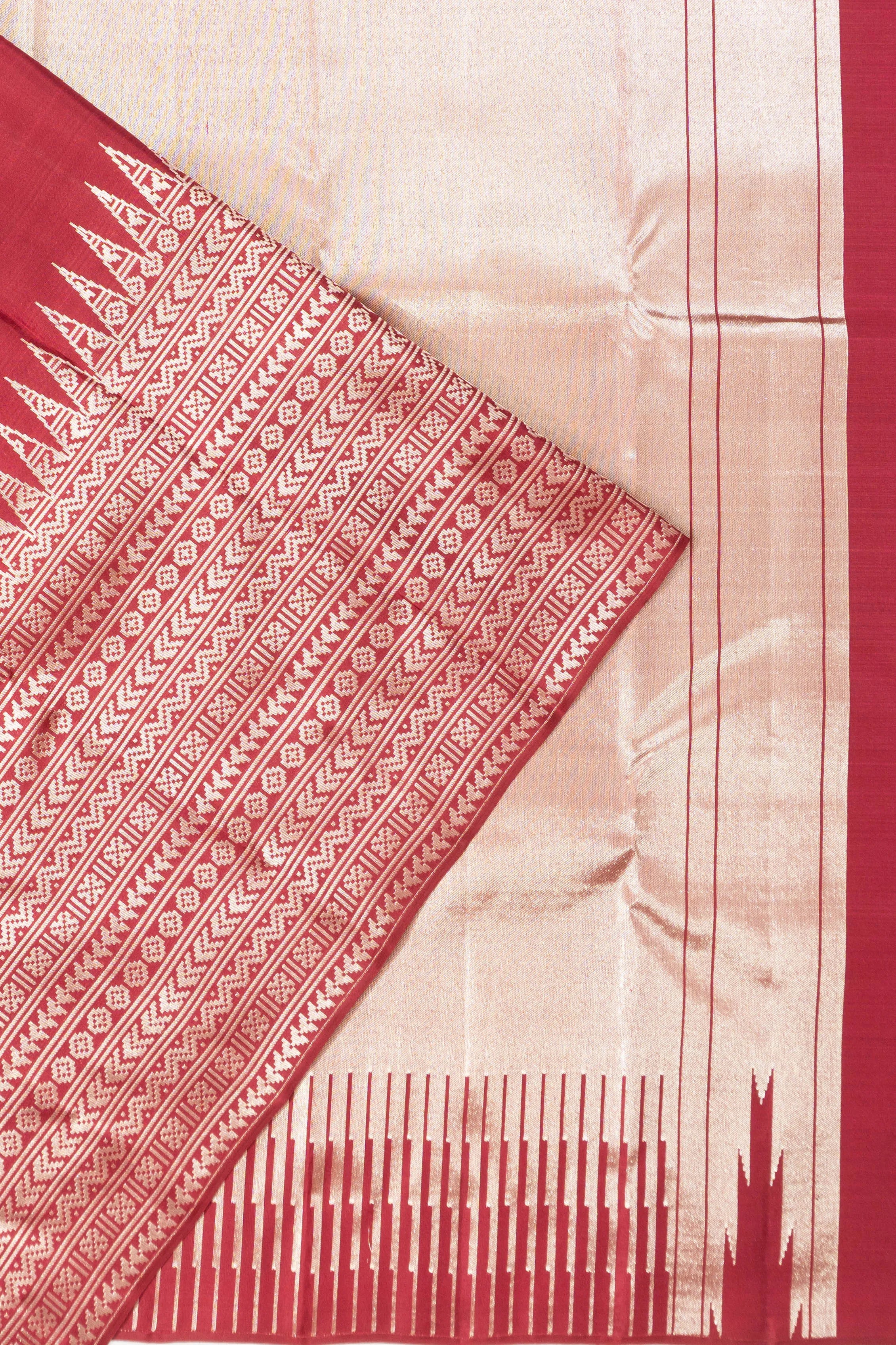 Taranga Kanchi Silk Raising Temple Brocade Maroon Saree