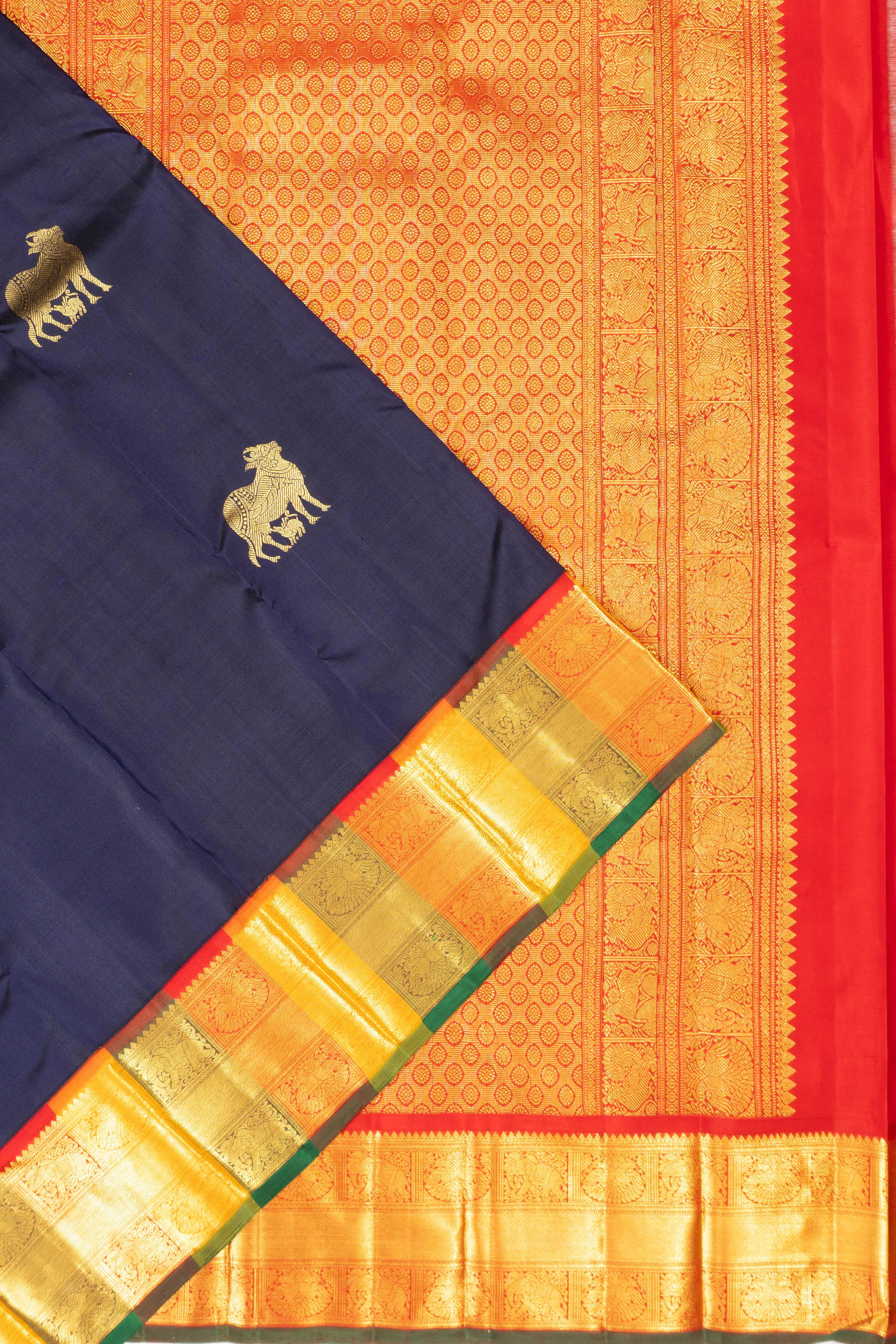 Kanchipuram Silk Pichwai Butta Navy Blue Saree