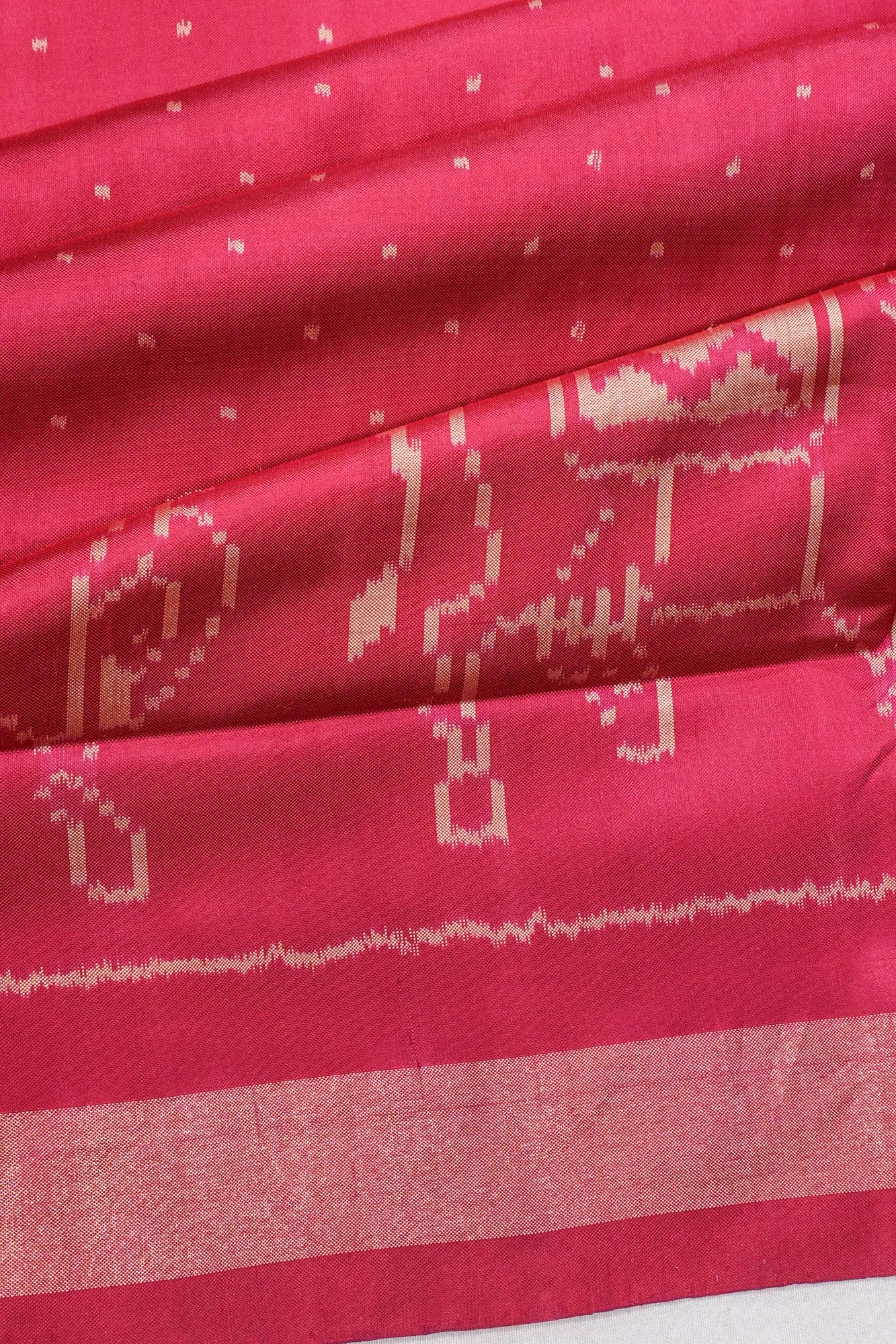 Pochampally Silk Ikat Pink Saree With Pichwai Motifs