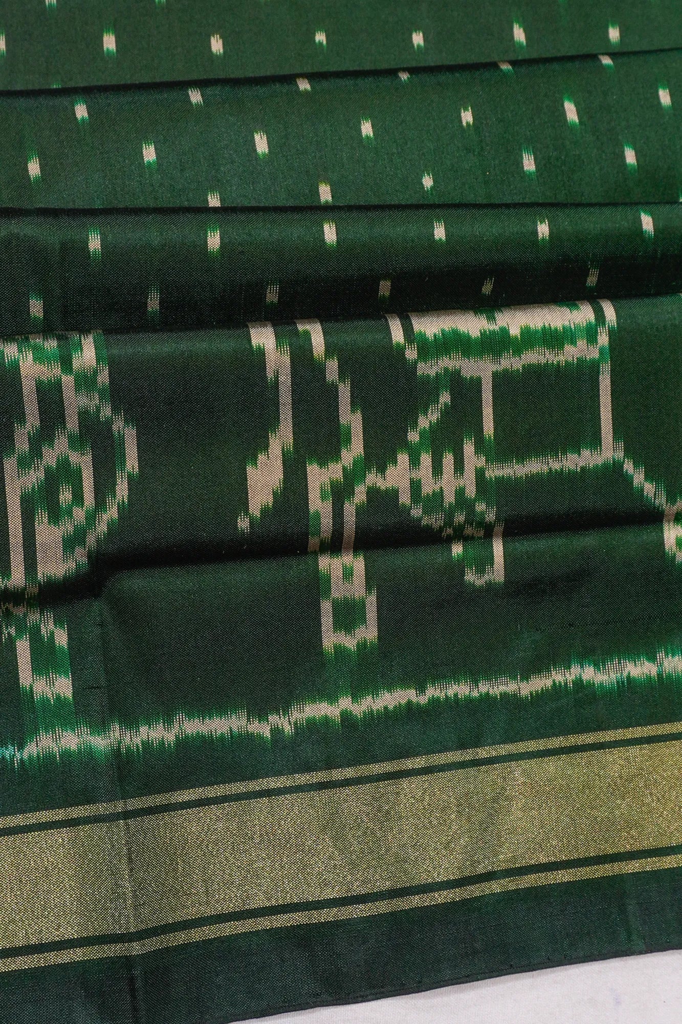 Pochampally Silk Ikat Green Saree With Pichwai Motifs