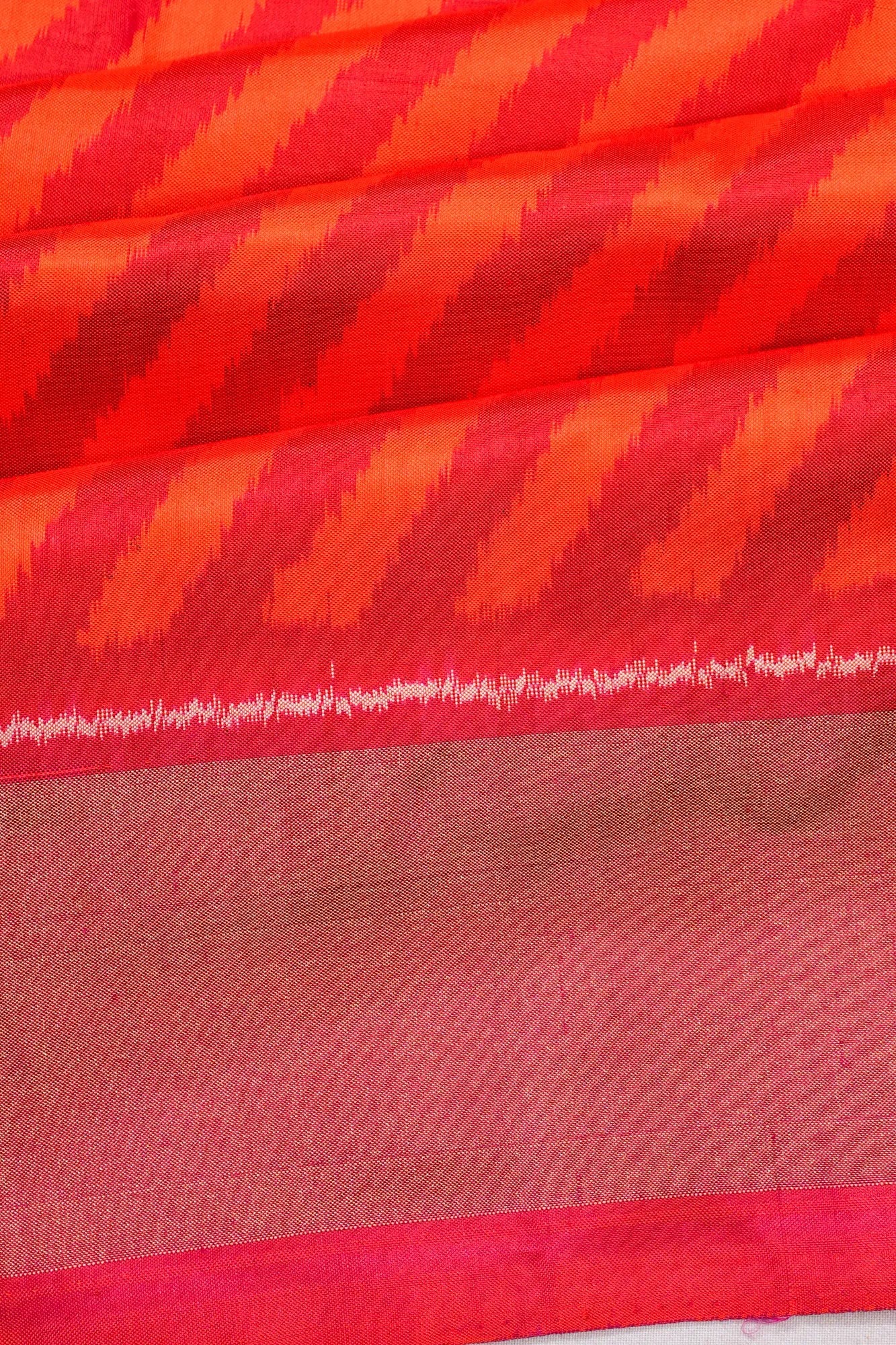 Pochampally Silk Ikat Diagonal lines Red And Orange Saree
