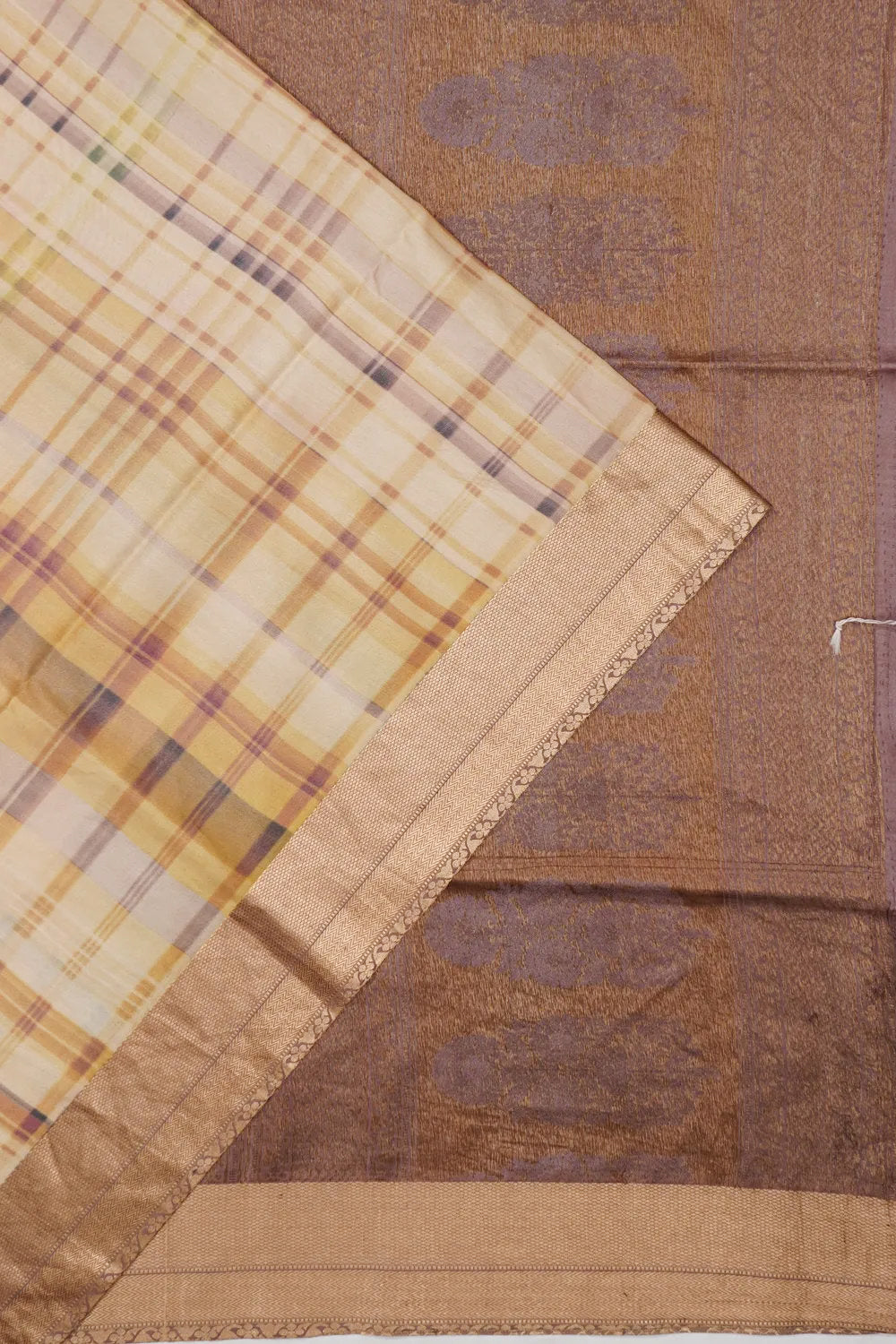 Coimbatore Silk Checks Cream Saree