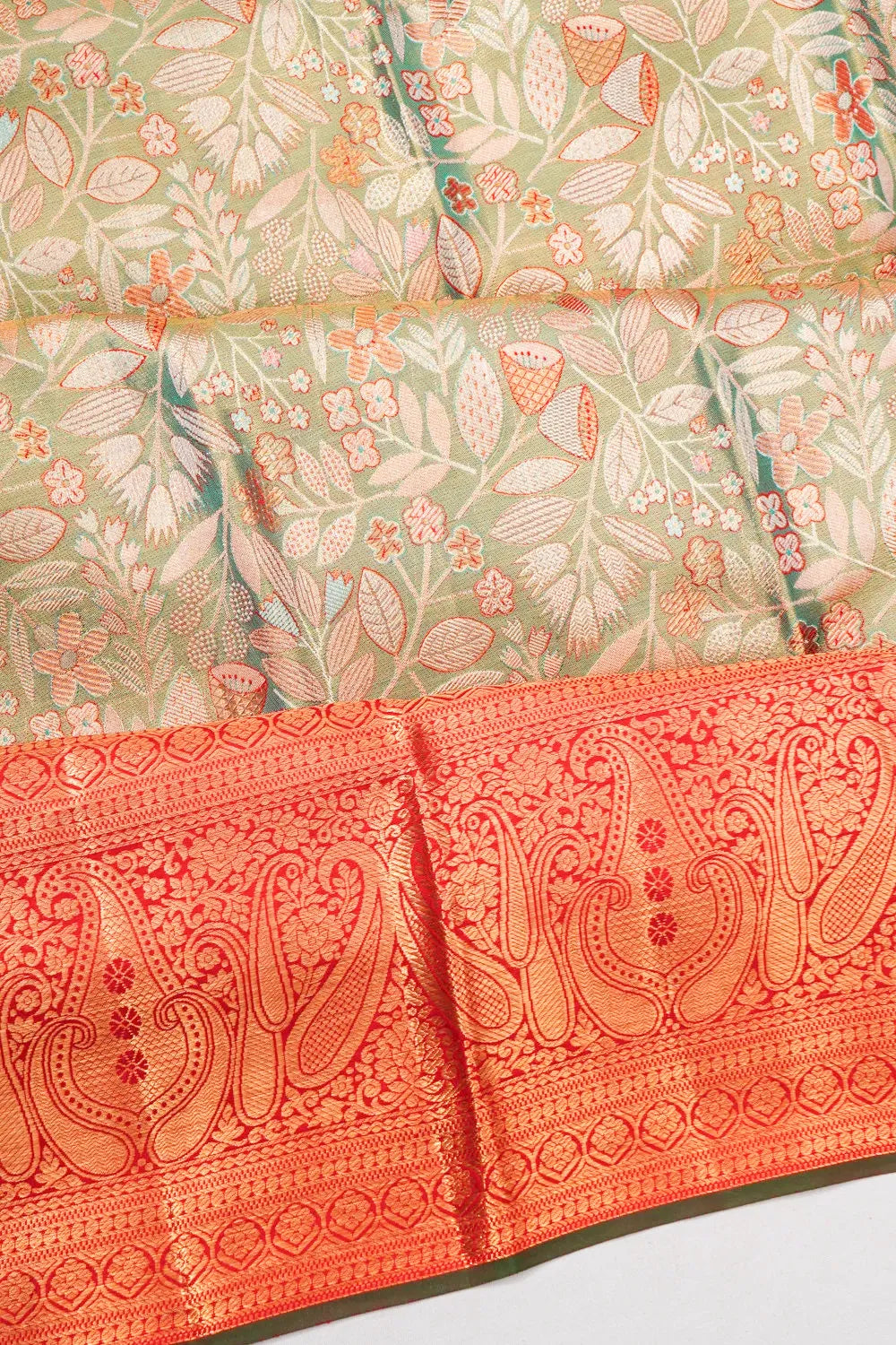 Taranga Kanchi Silk Tissue Brocade Green Saree