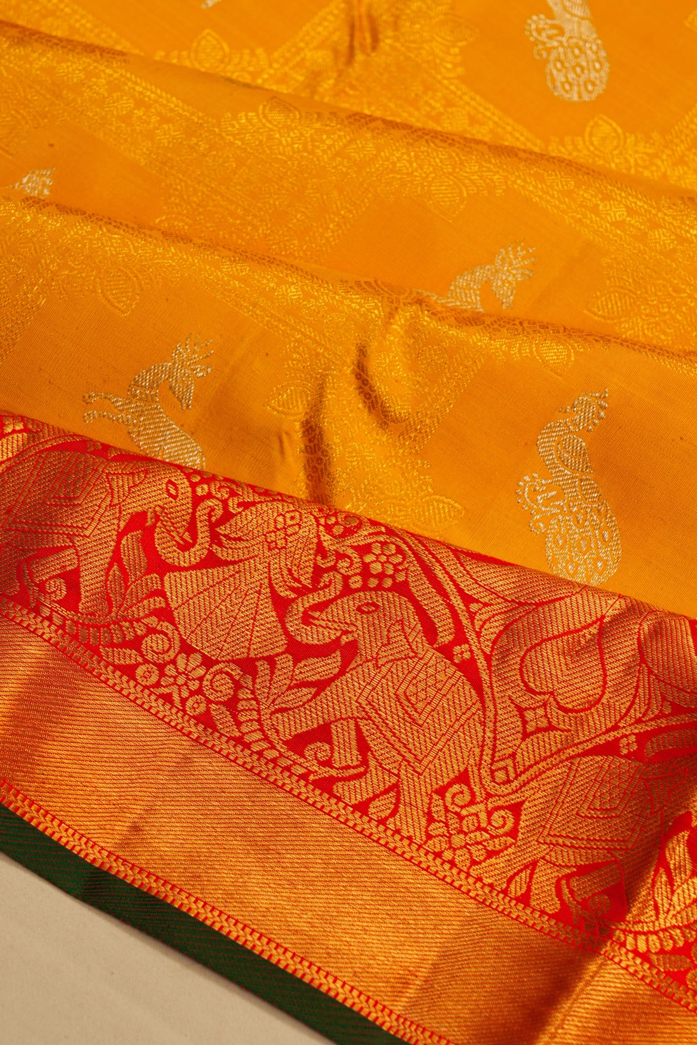 Kanchipuram Silk Brocade Yellow Saree