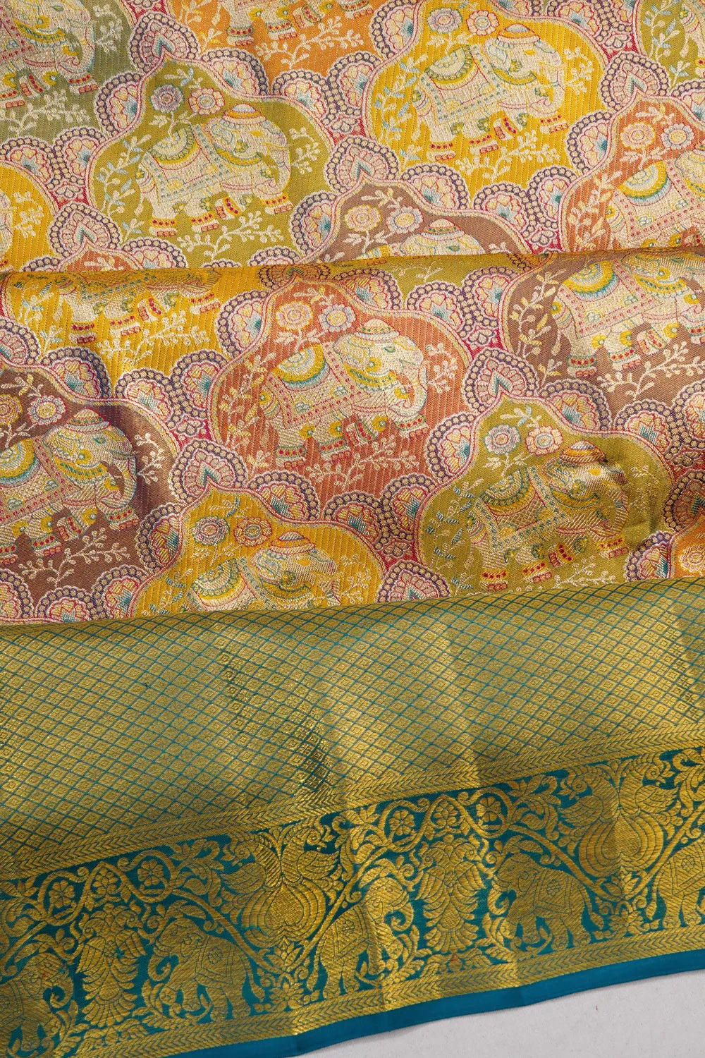 Kanchipuram Silk Tissue Brocade Multicolour Saree