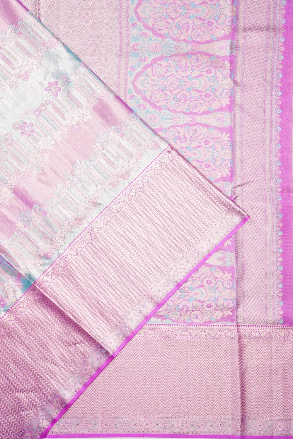 Kanchipuram Silk Tissue Brocade Pink And Blue Saree
