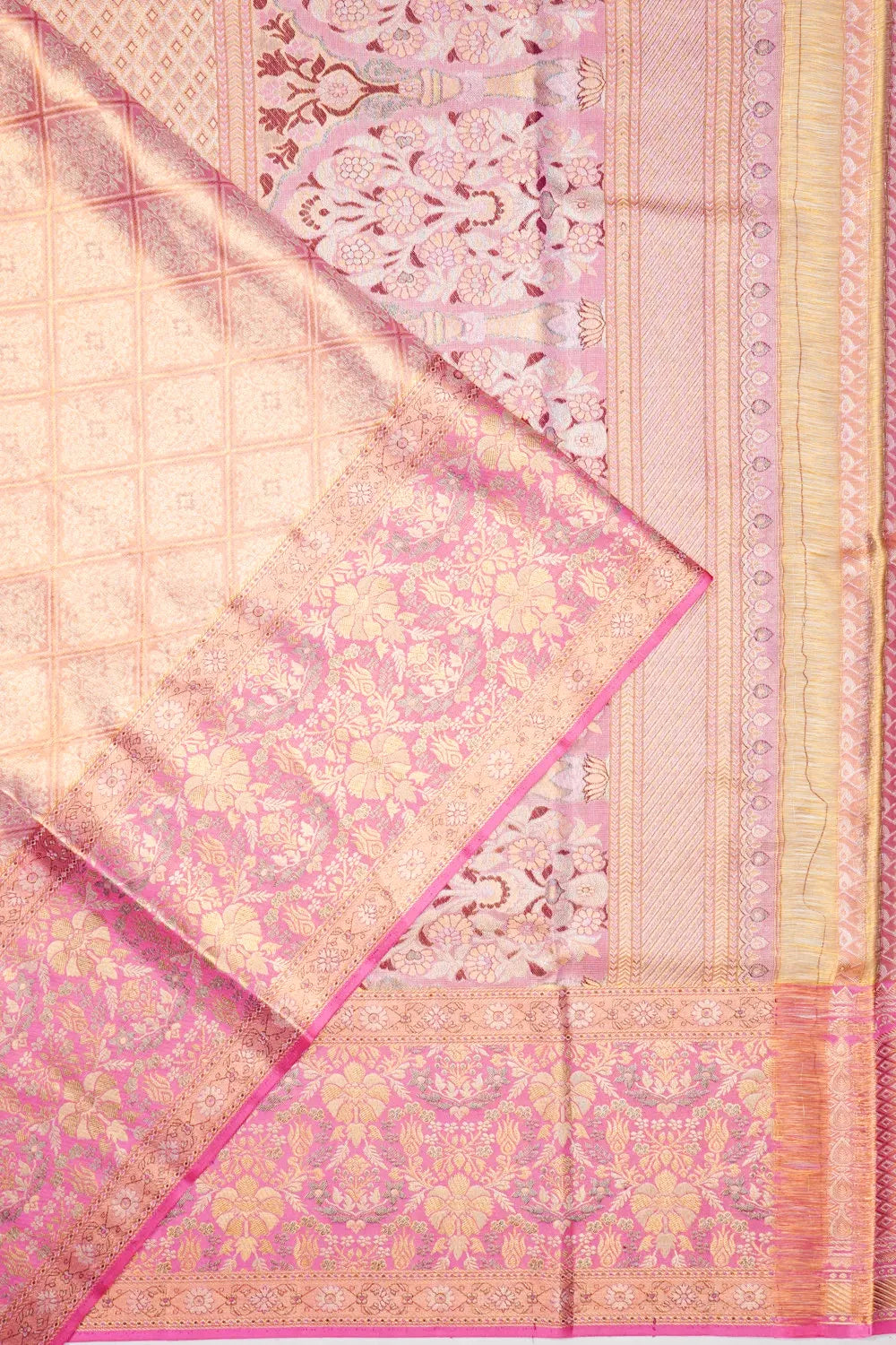 Kanchipuram Silk Tissue Brocade Pink Saree