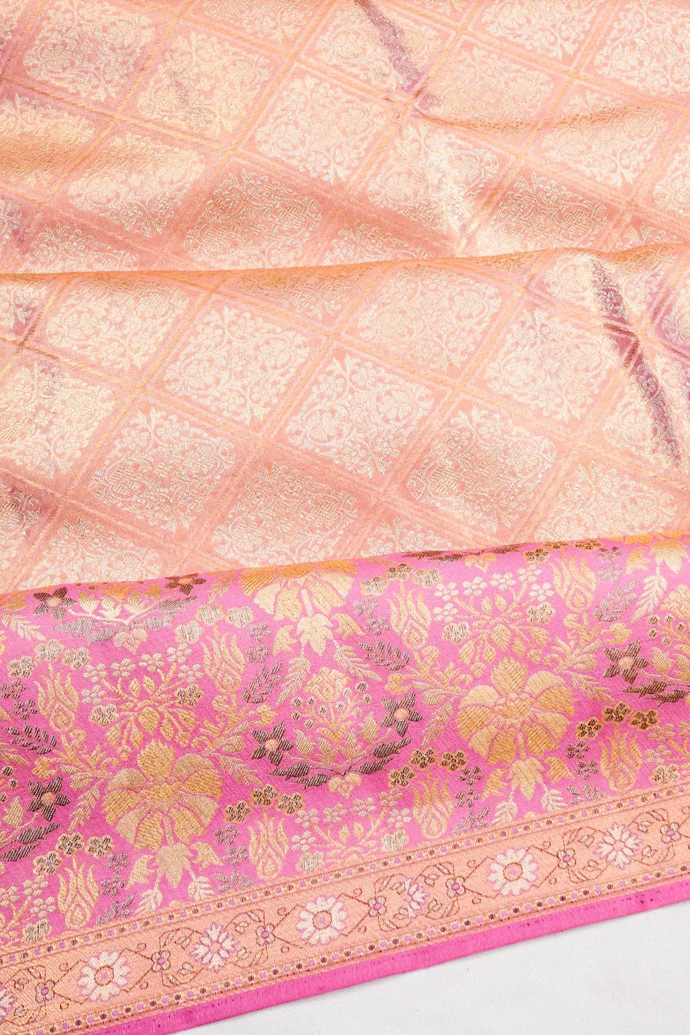 Kanchipuram Silk Tissue Brocade Pink Saree