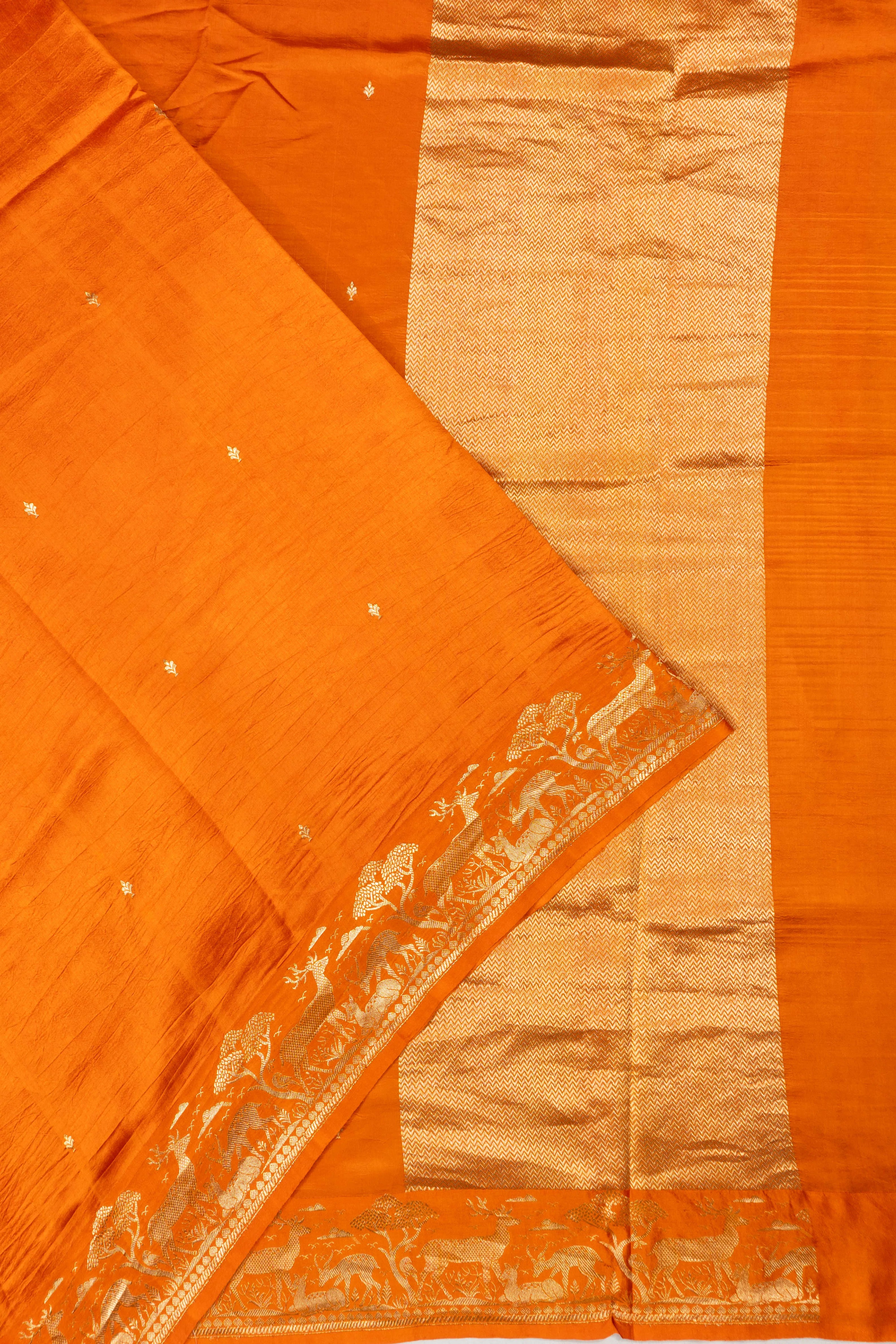 Banarasi Katan Silk Butta Orange Saree With Pichwai Border