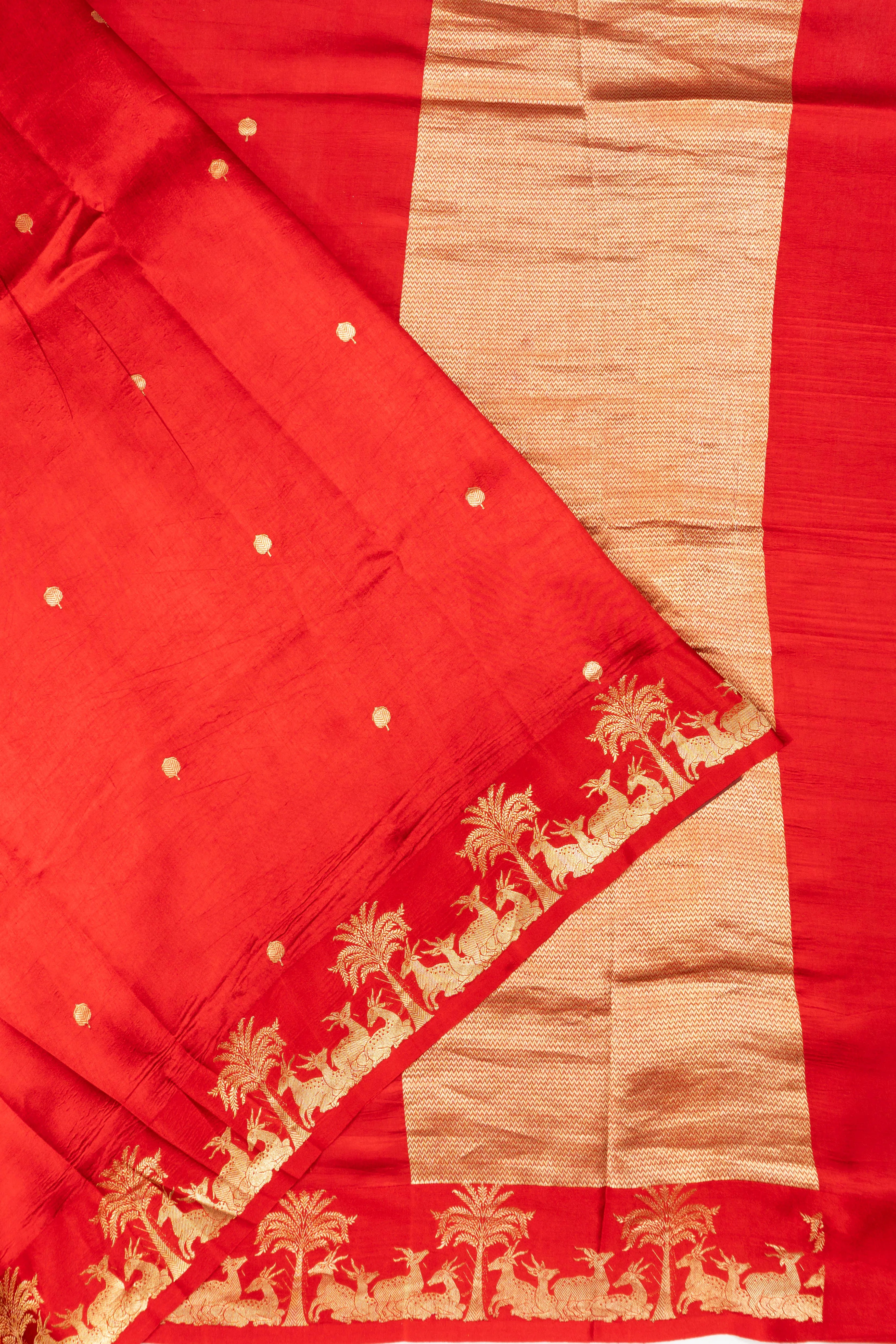 Banarasi Katan Silk Butta Red Saree With Pichwai Border