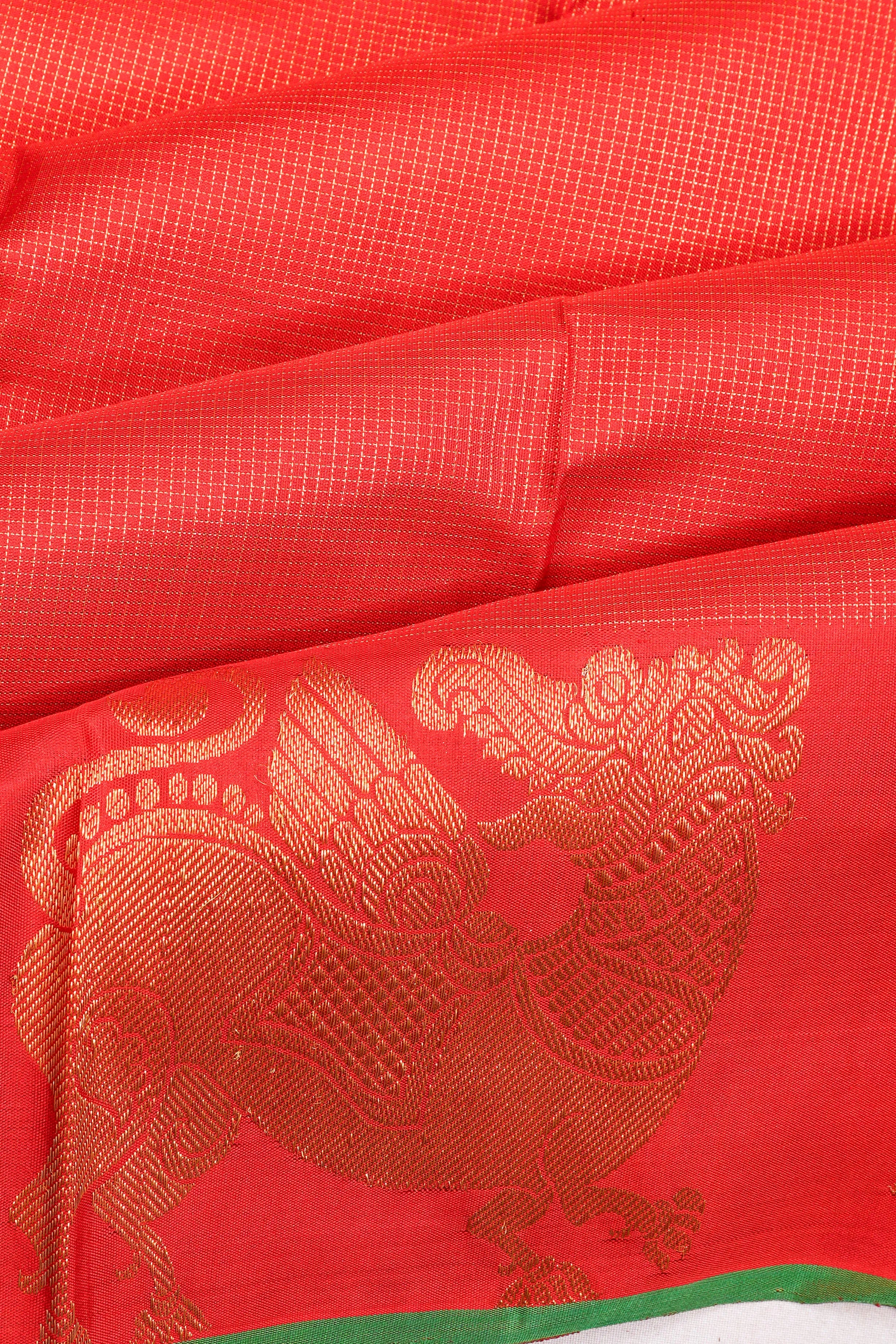 Kanchipuram Silk Kattam Checks Red Saree