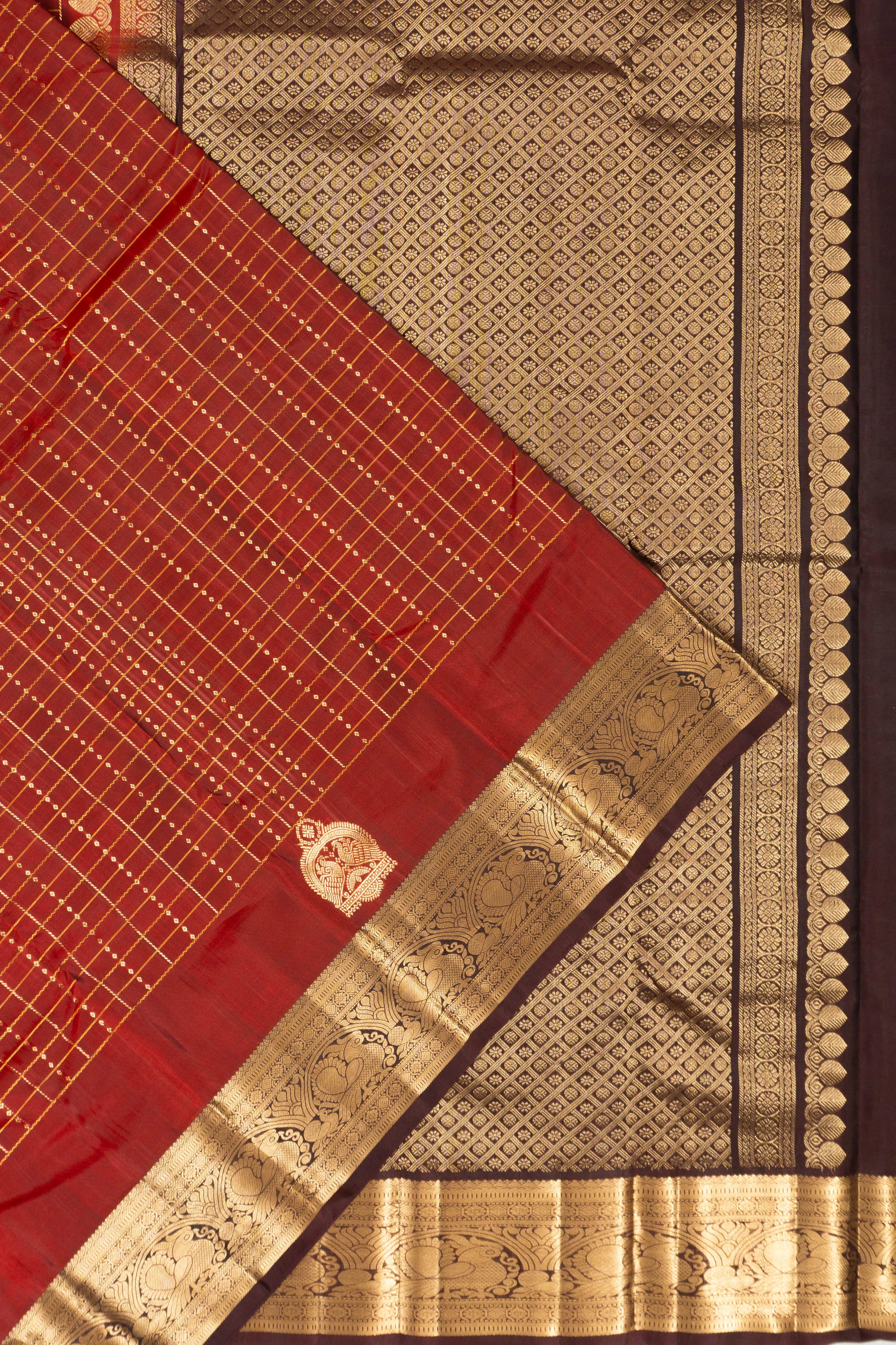 Taranga Kanchi Silk Checks Red Saree