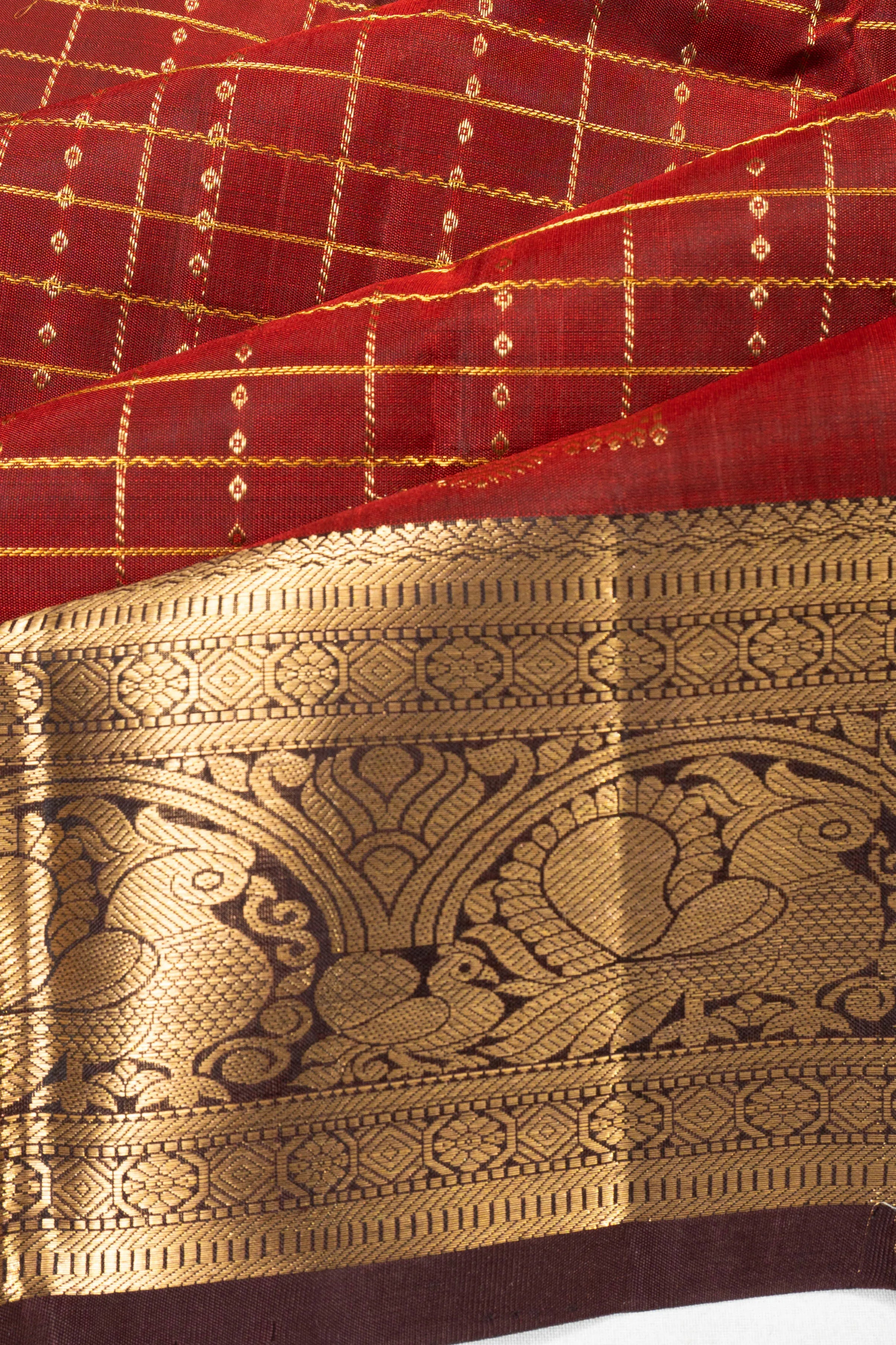 Taranga Kanchi Silk Checks Red Saree