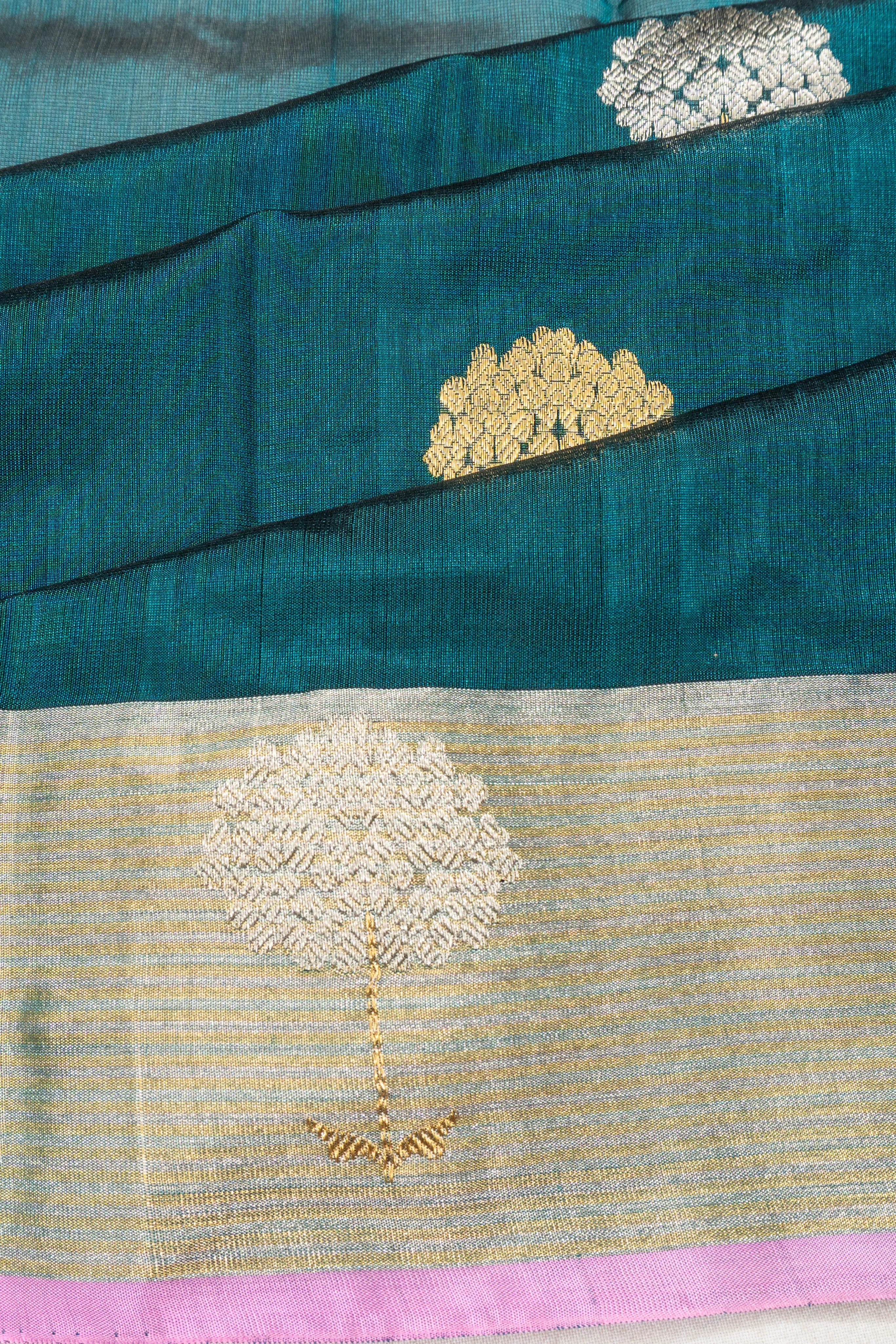 Chanderi Silk Butta Teal Blue Saree