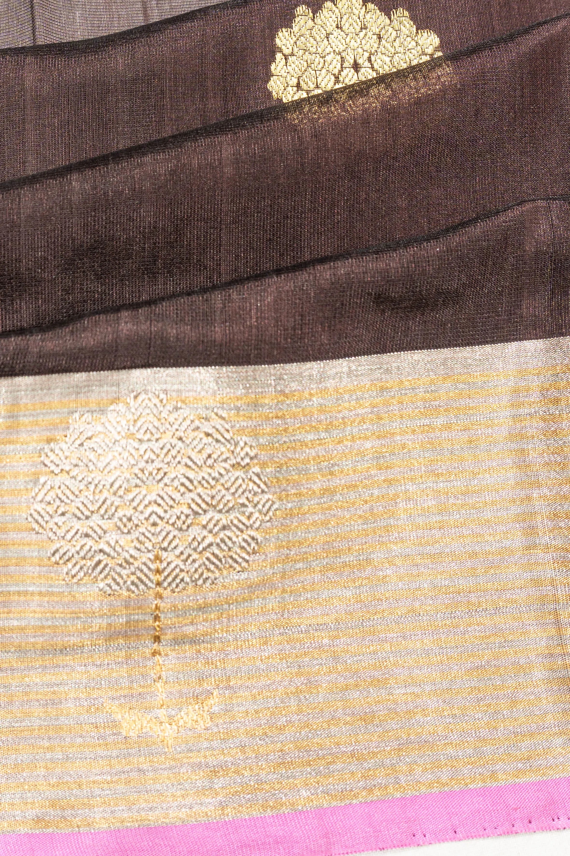 Chanderi Silk Butta Brown Saree