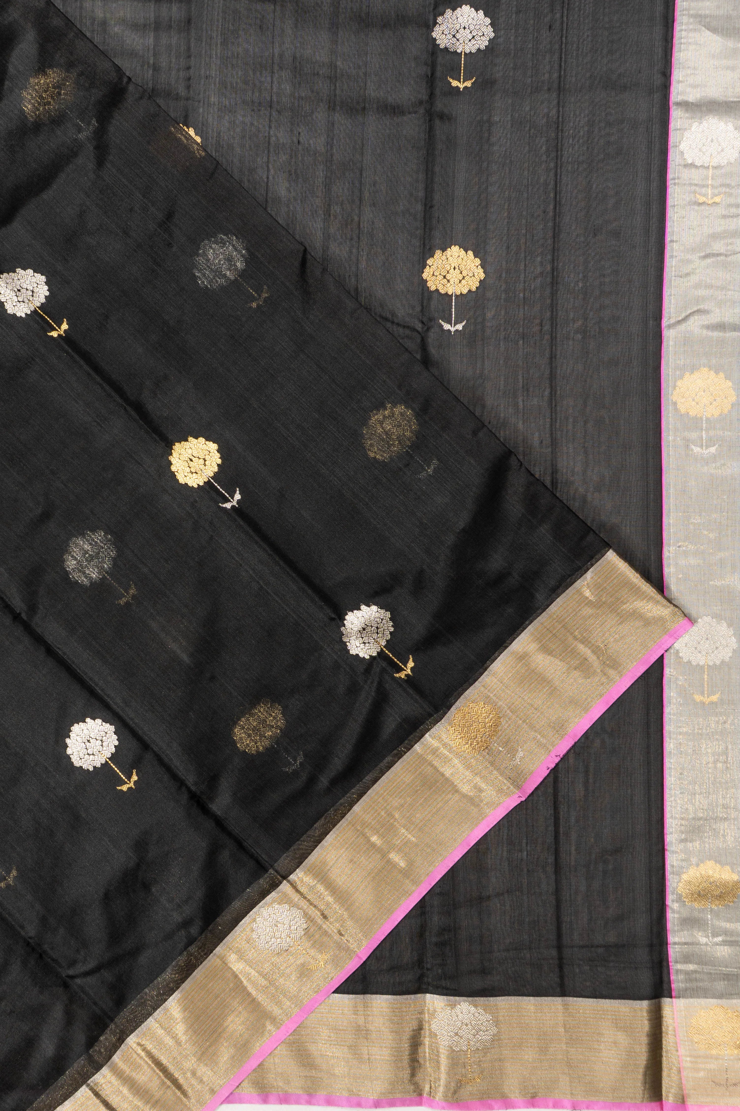 Chanderi Silk Butta Black Saree