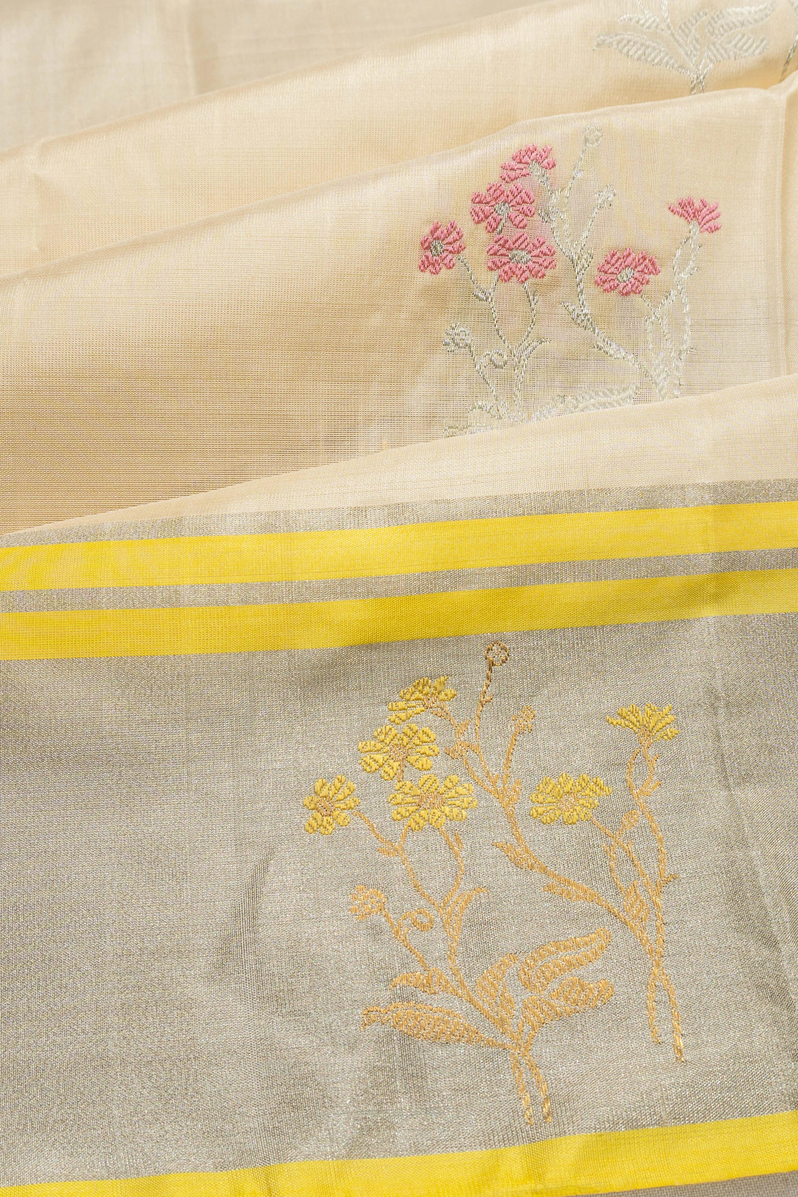 Chanderi Silk Butta Cream Saree