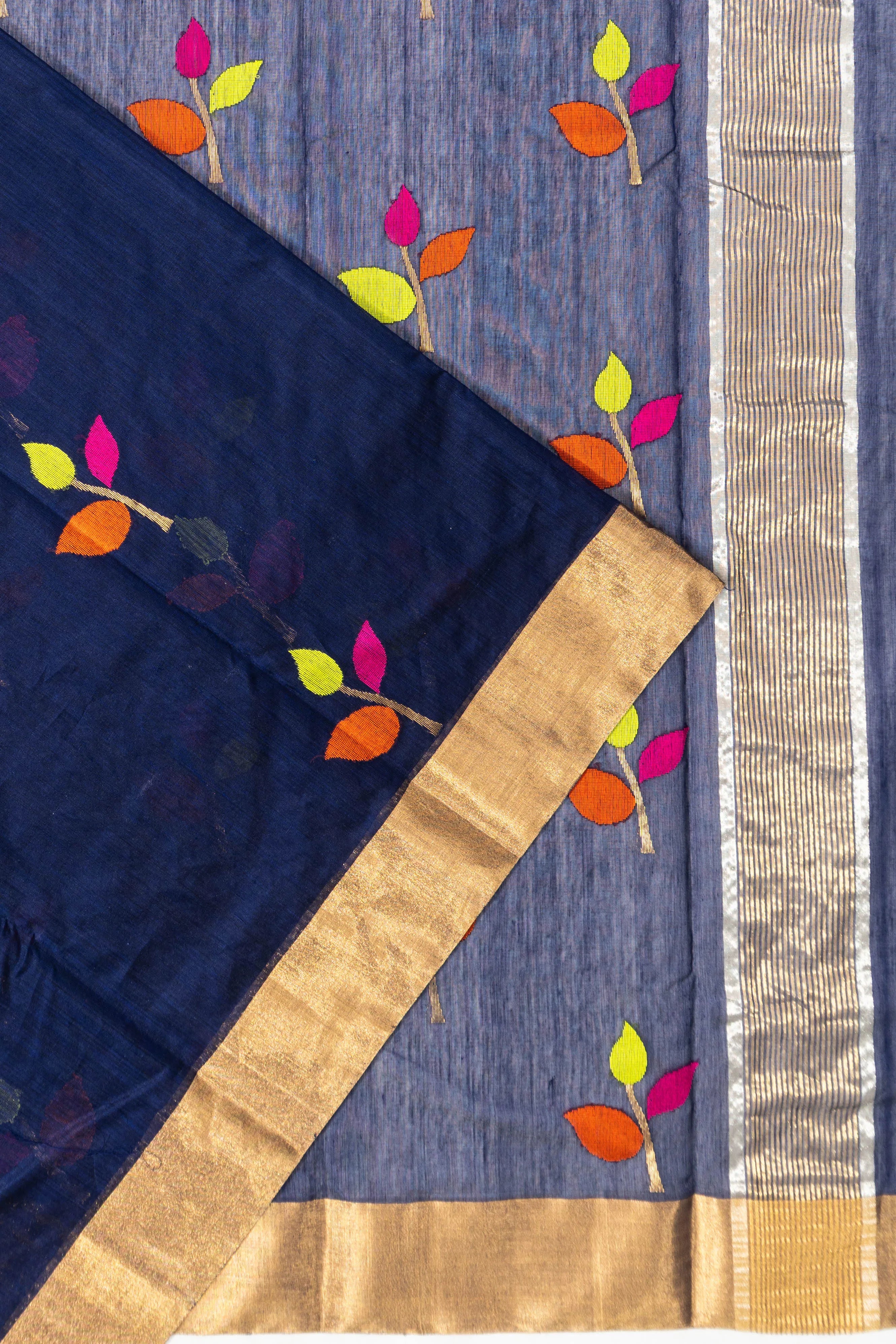 Chanderi Silk Butta Navy Blue Saree