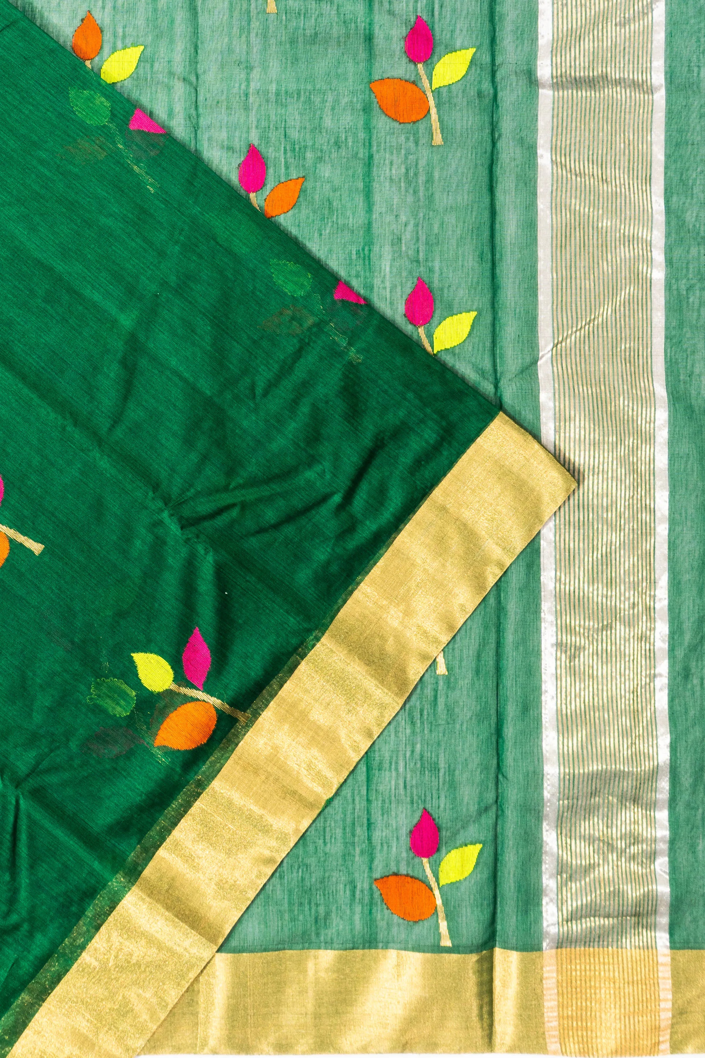 Chanderi Silk Butta Dark Green Saree