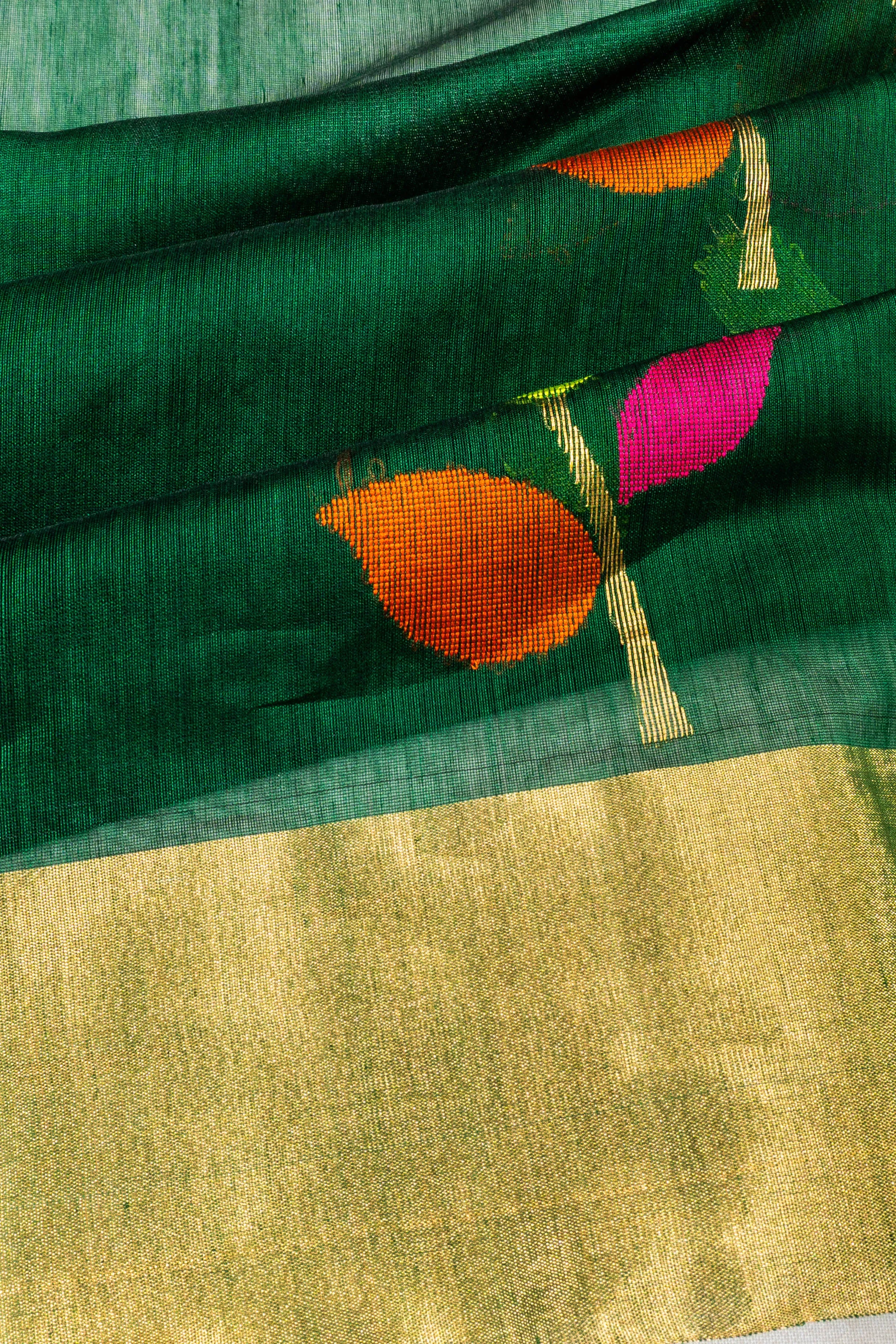 Chanderi Silk Butta Dark Green Saree