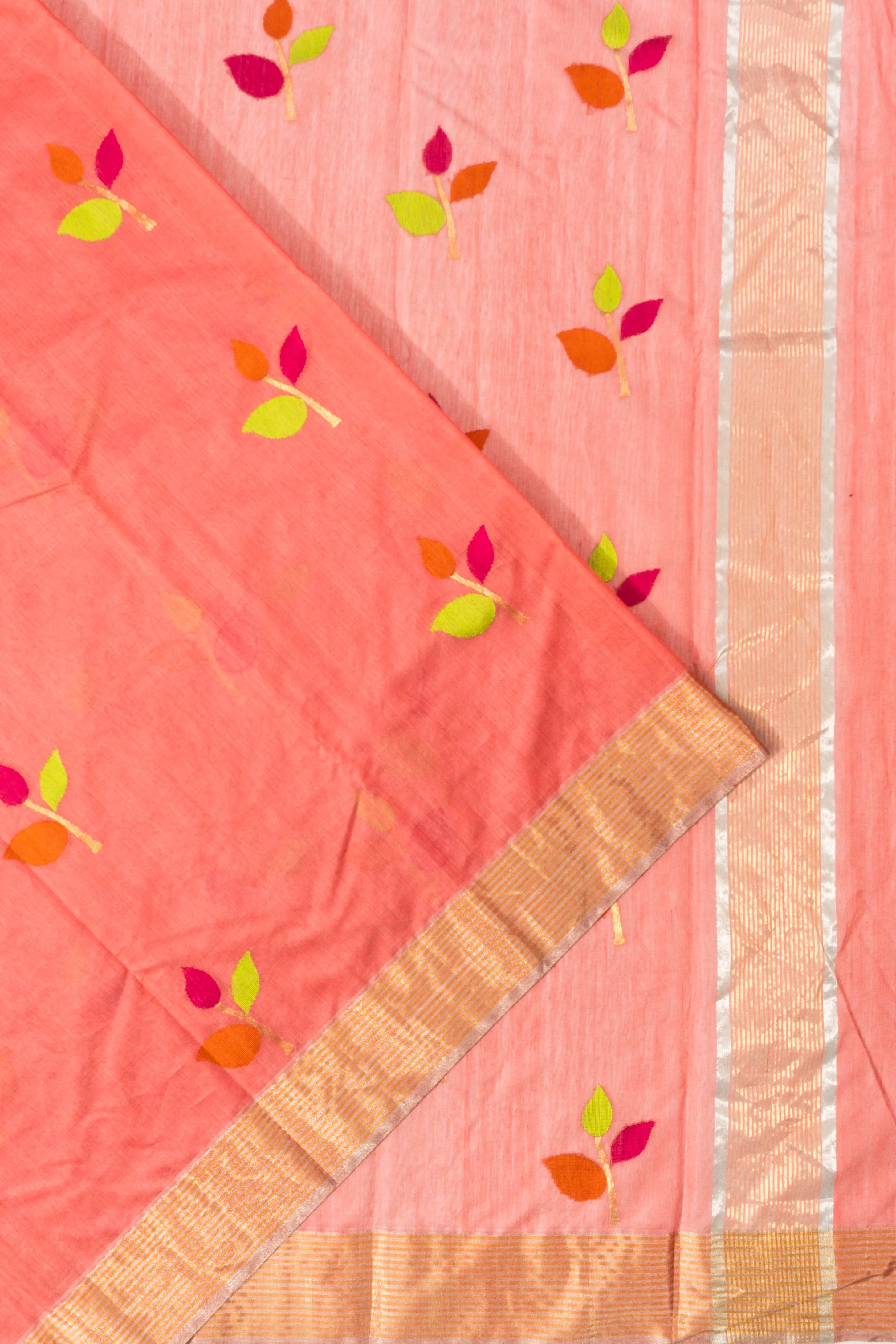 Chanderi Silk Butta Pastel Orange Saree