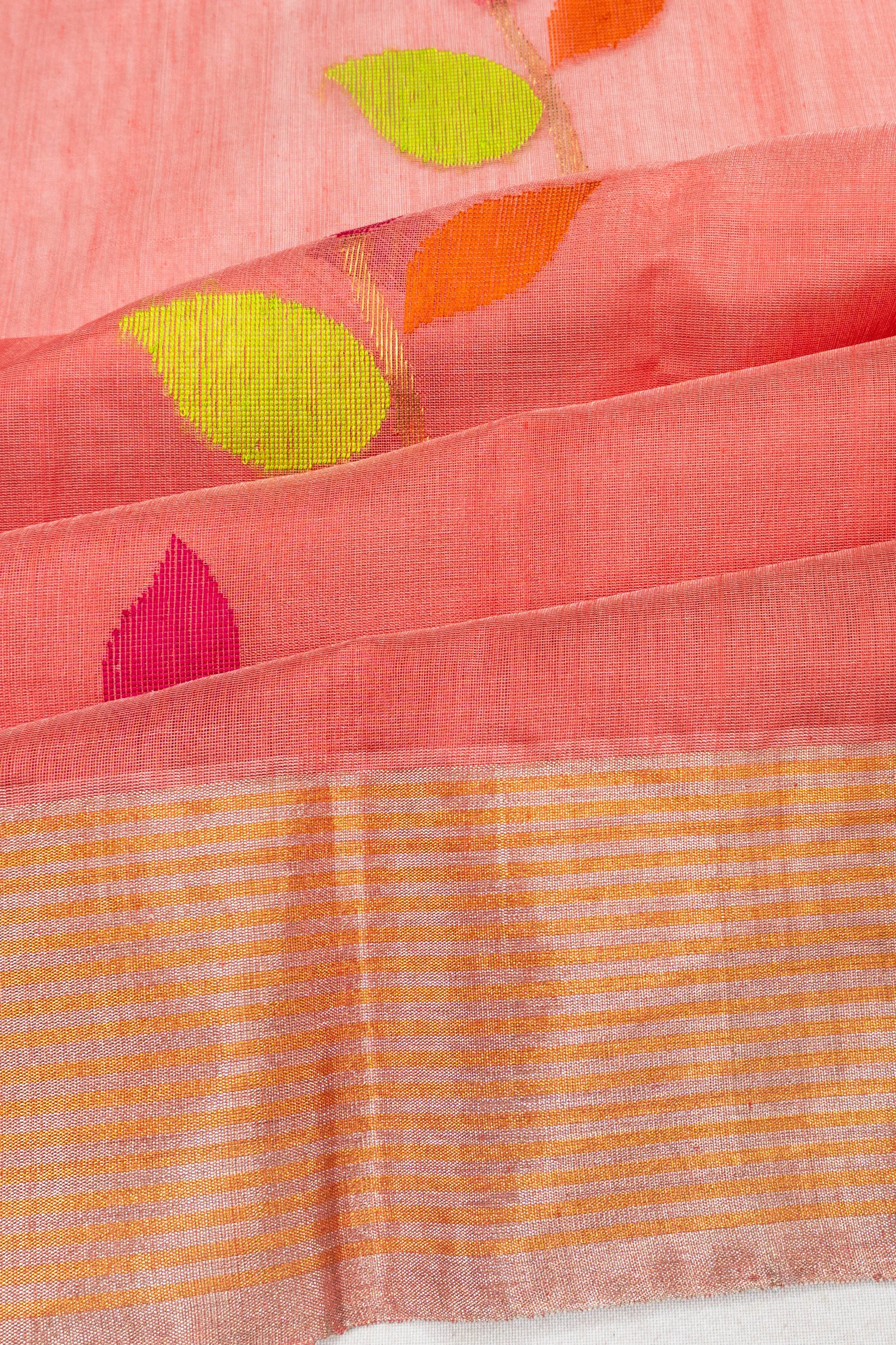 Chanderi Silk Butta Pastel Orange Saree