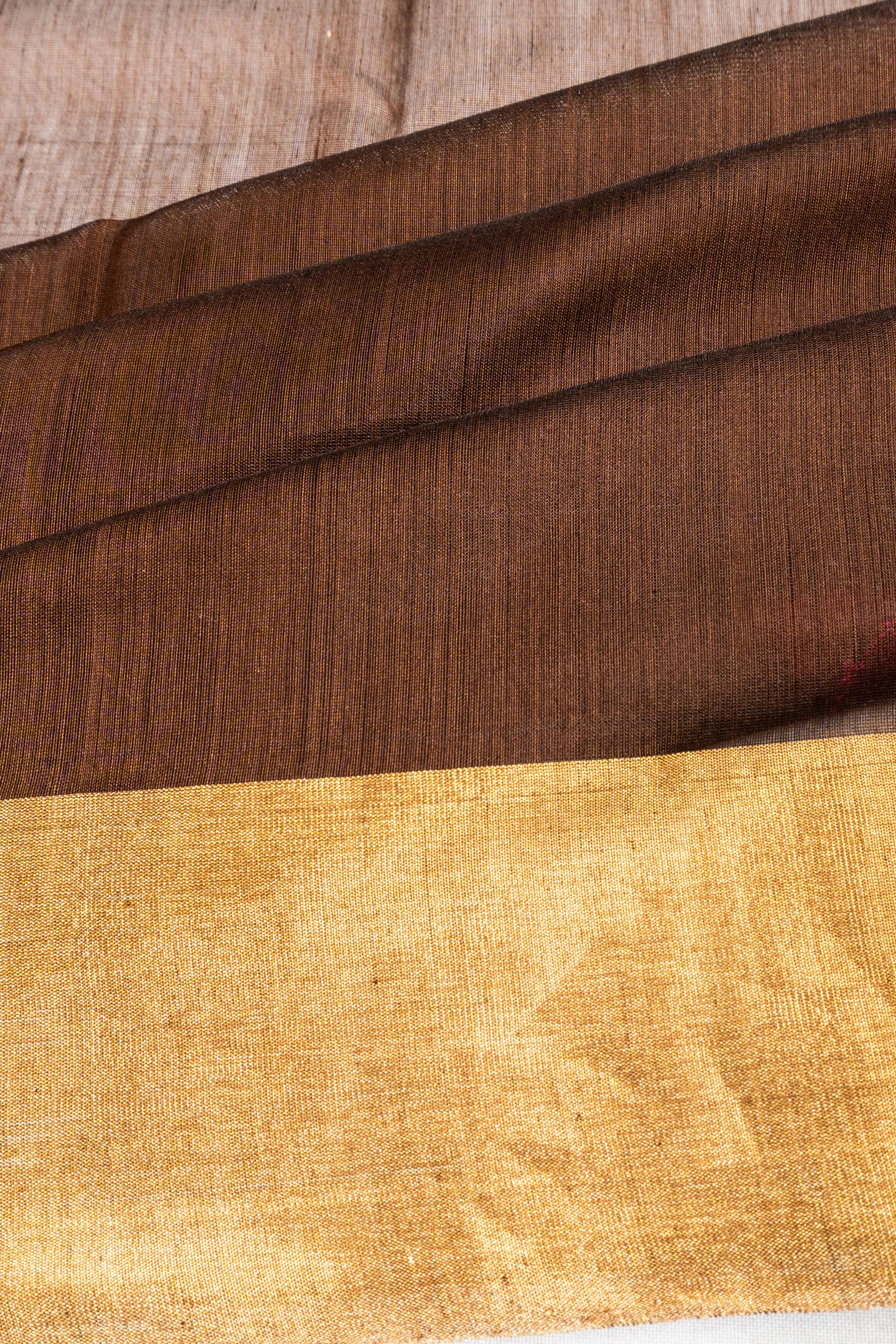 Chanderi Silk Butta Brown Saree