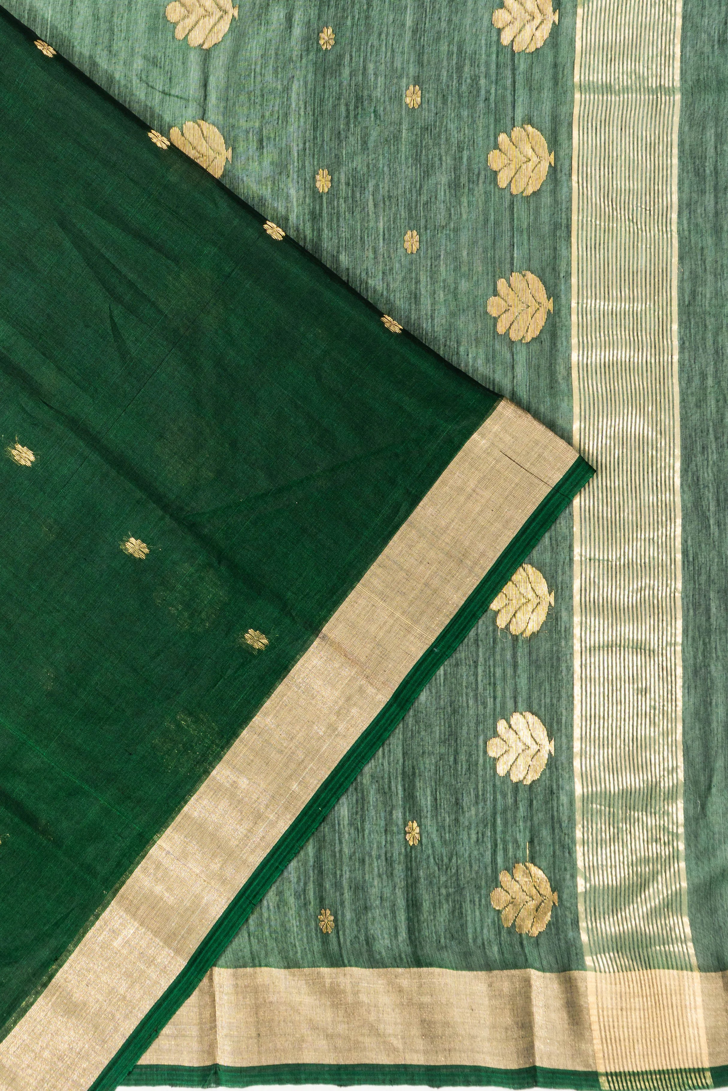 Chanderi Silk Butta Bottle Green Saree