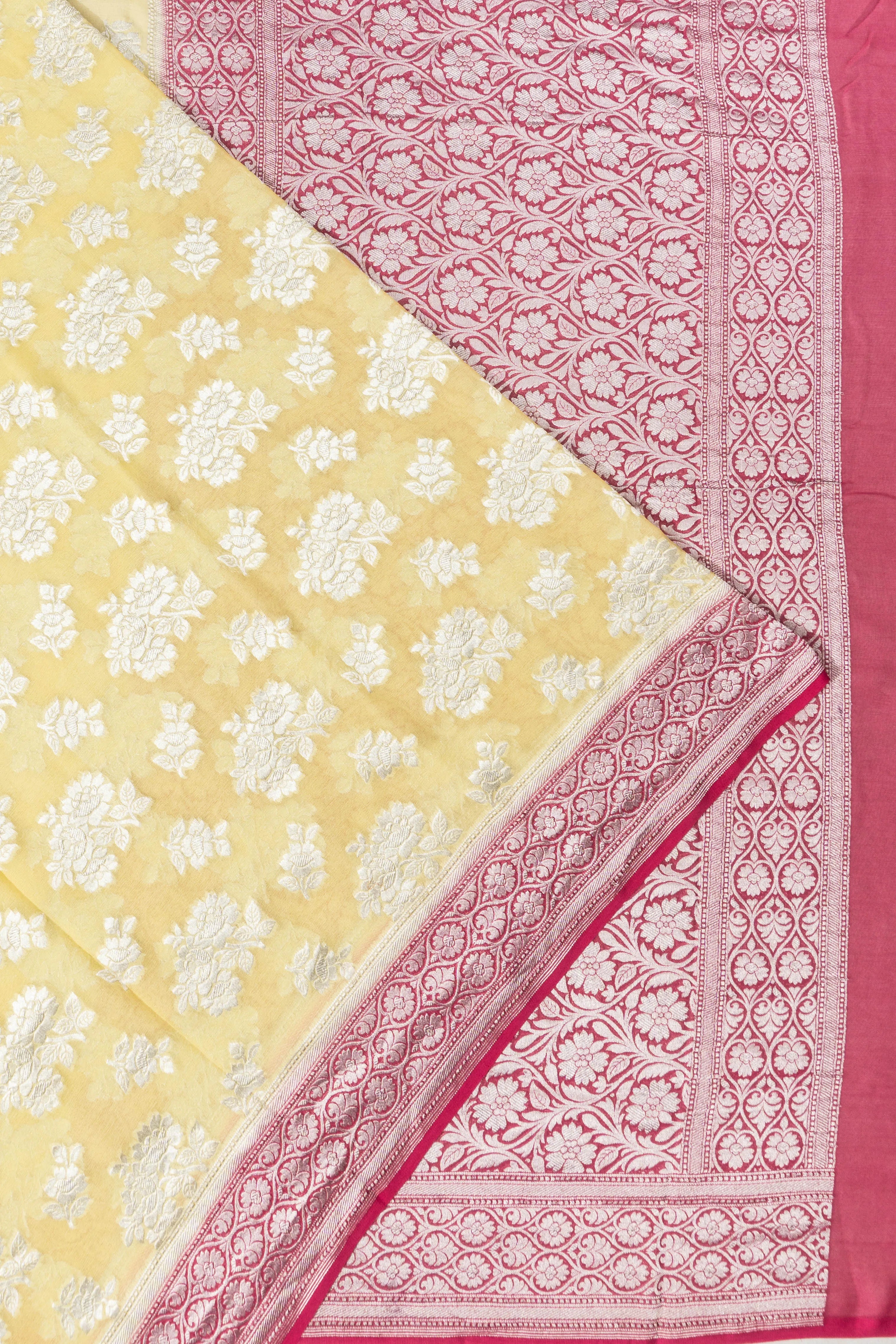 Banarasi Georgette Brocade Pastel Yellow Saree