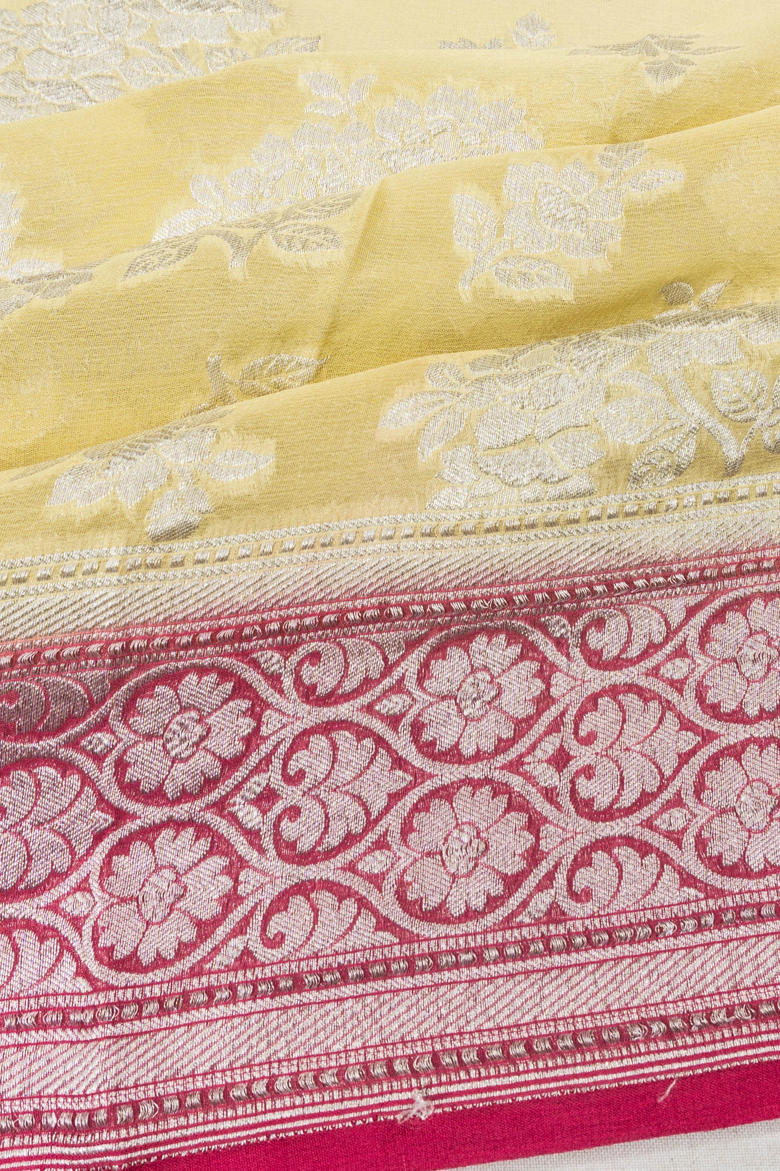 Banarasi Georgette Brocade Pastel Yellow Saree
