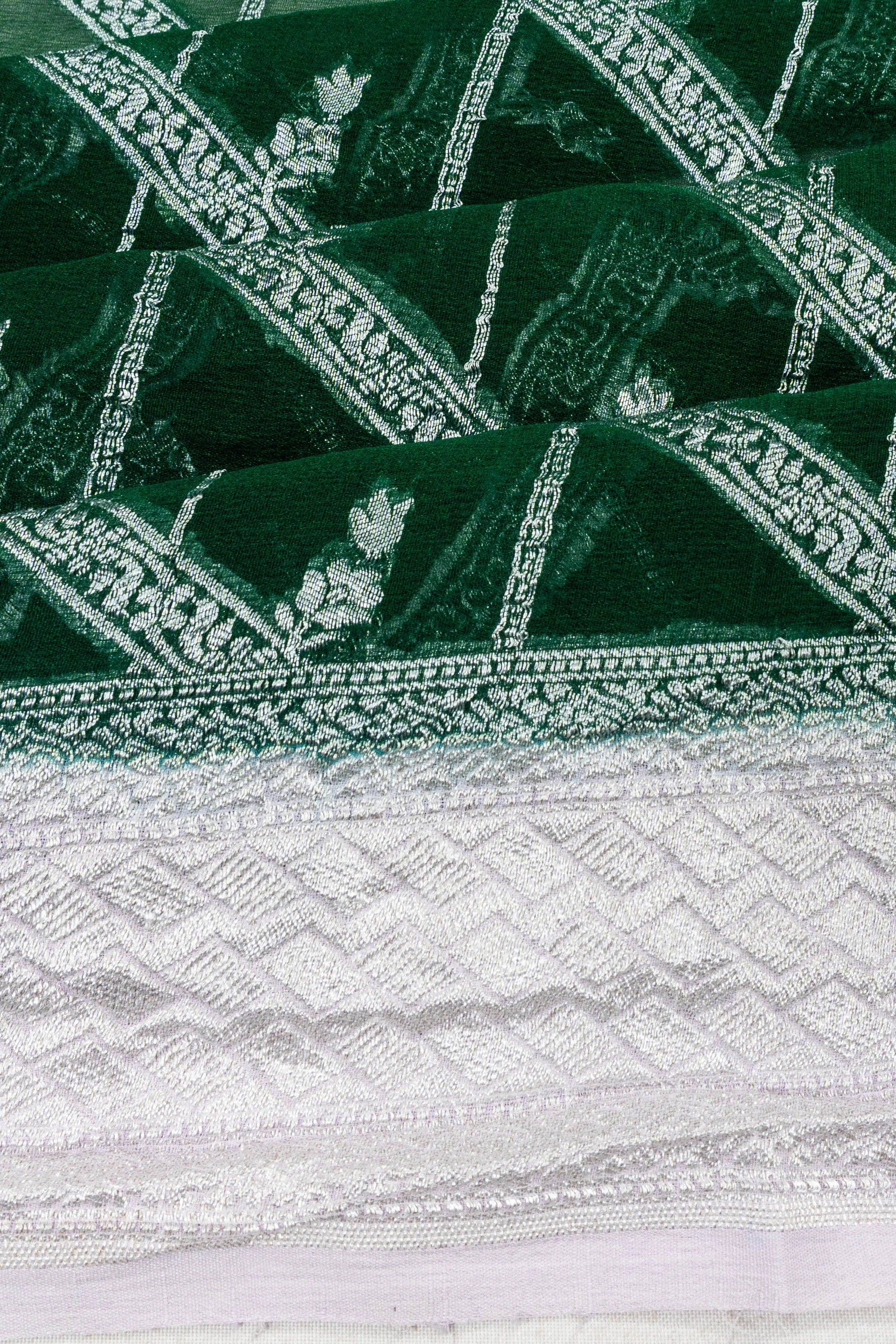 Banarasi Georgette Brocade Bottle Green Saree