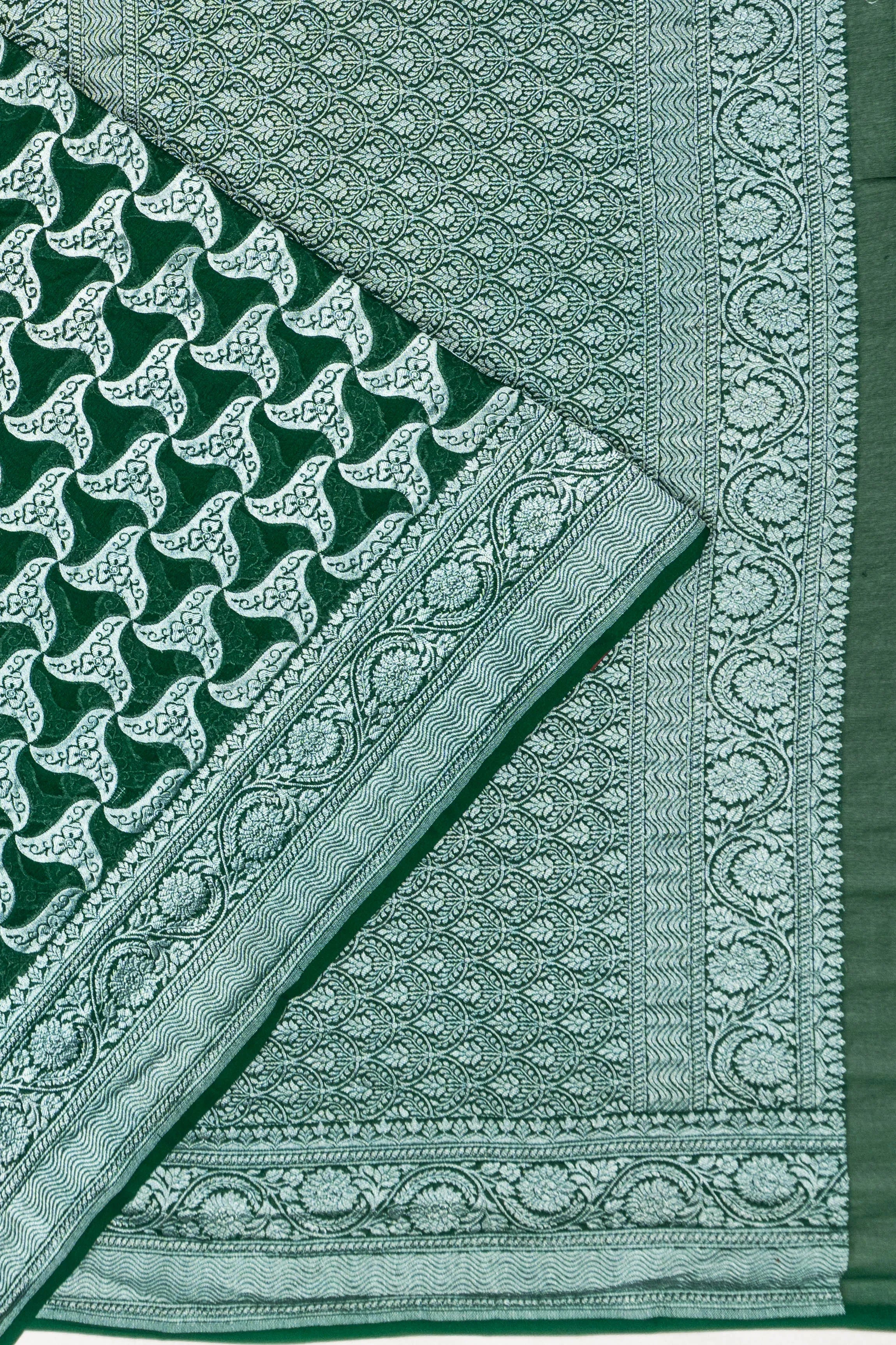 Banarasi Georgette Brocade Dark Green Saree
