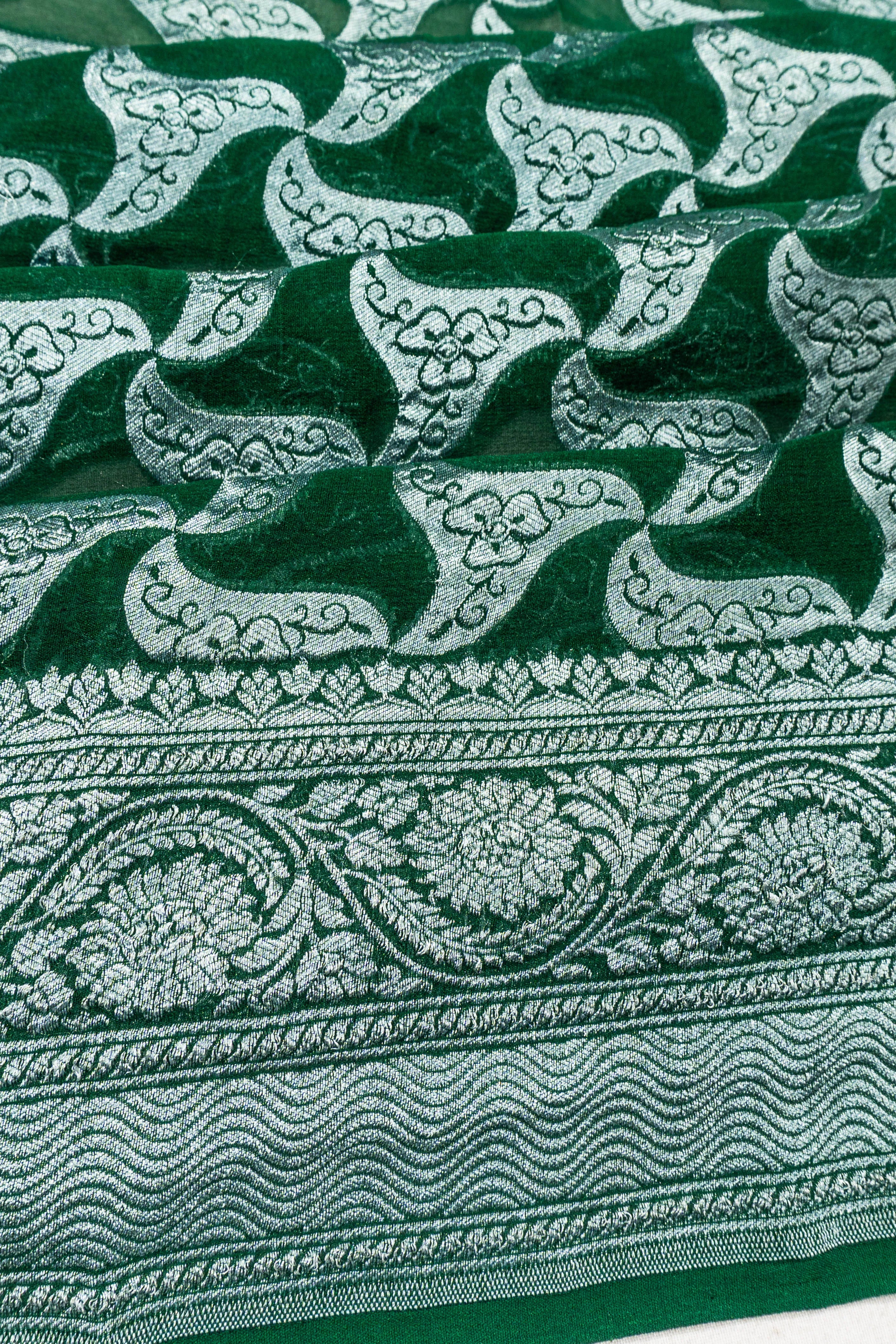 Banarasi Georgette Brocade Dark Green Saree