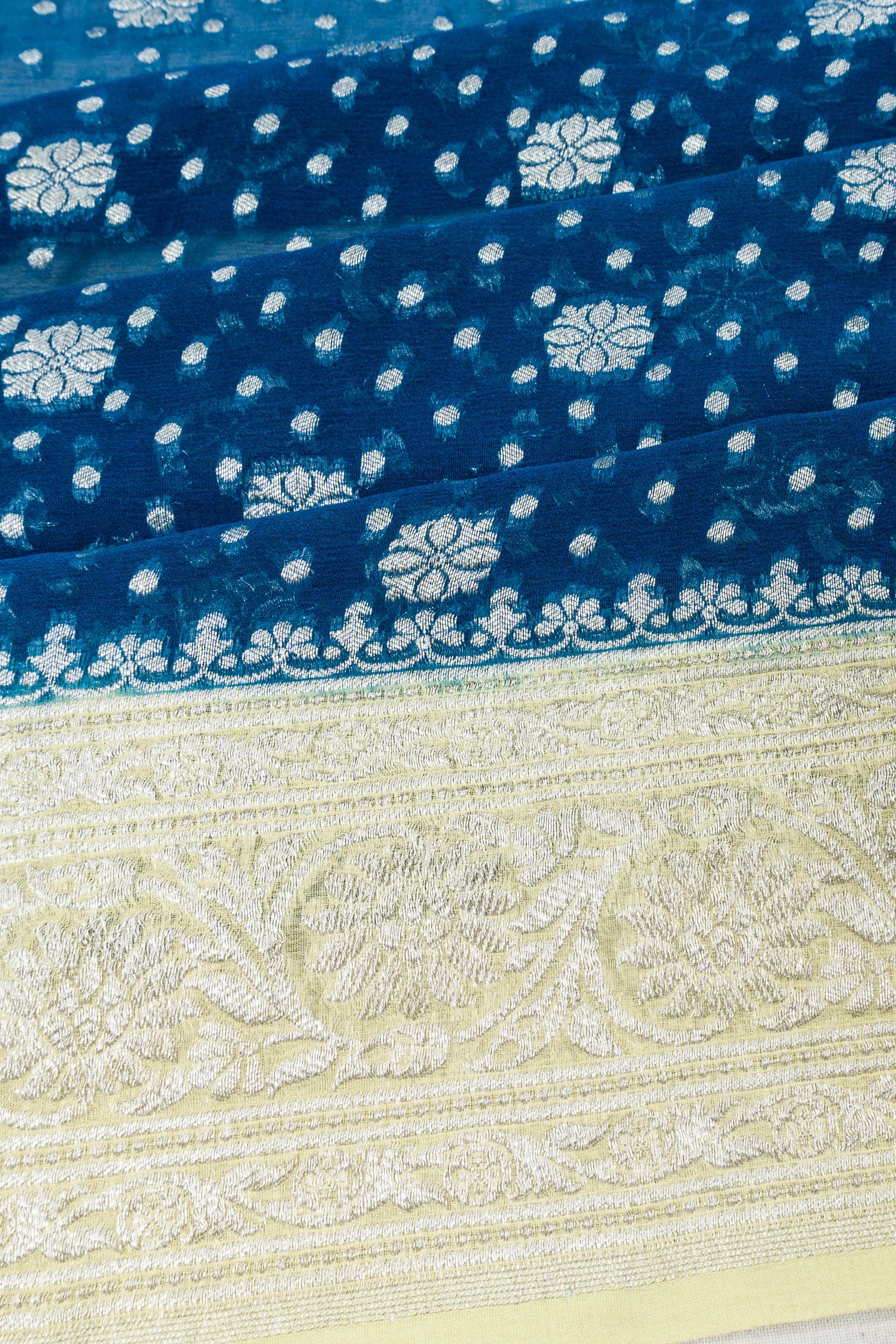 Banarasi Georgette Brocade Teal Blue Saree