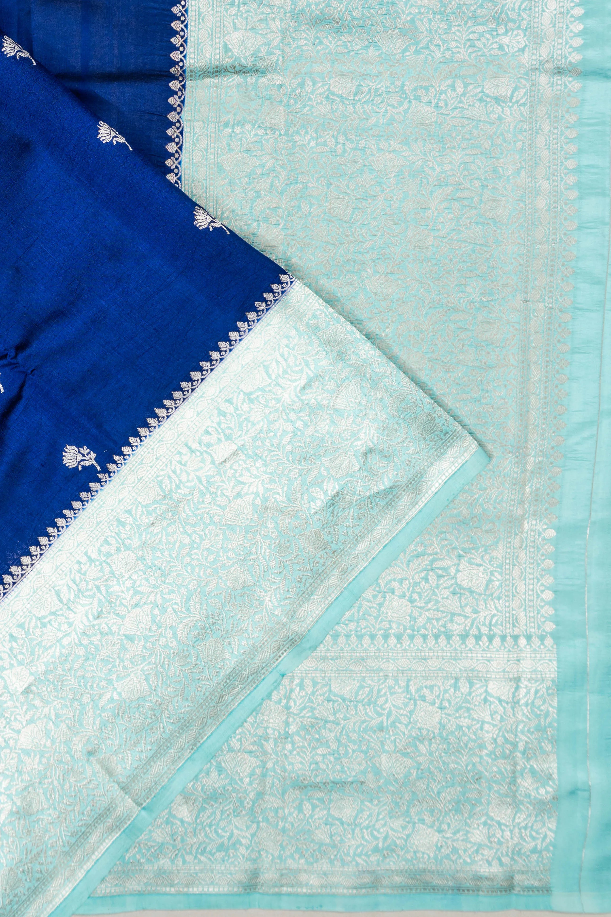 Banarasi Poona Silk Butta Royal Blue Saree