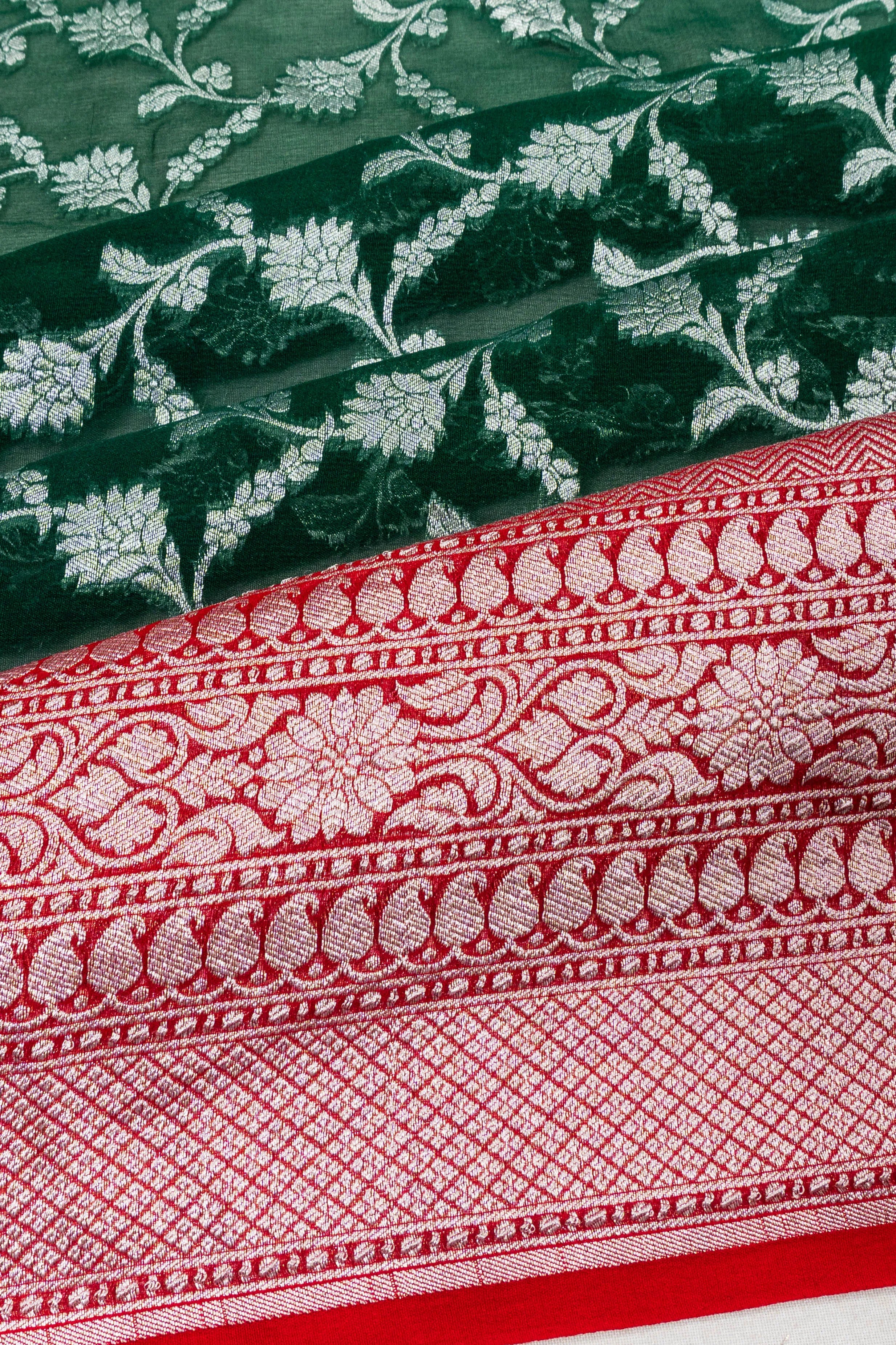 Banarasi Georgette Brocade Bottle Green Saree