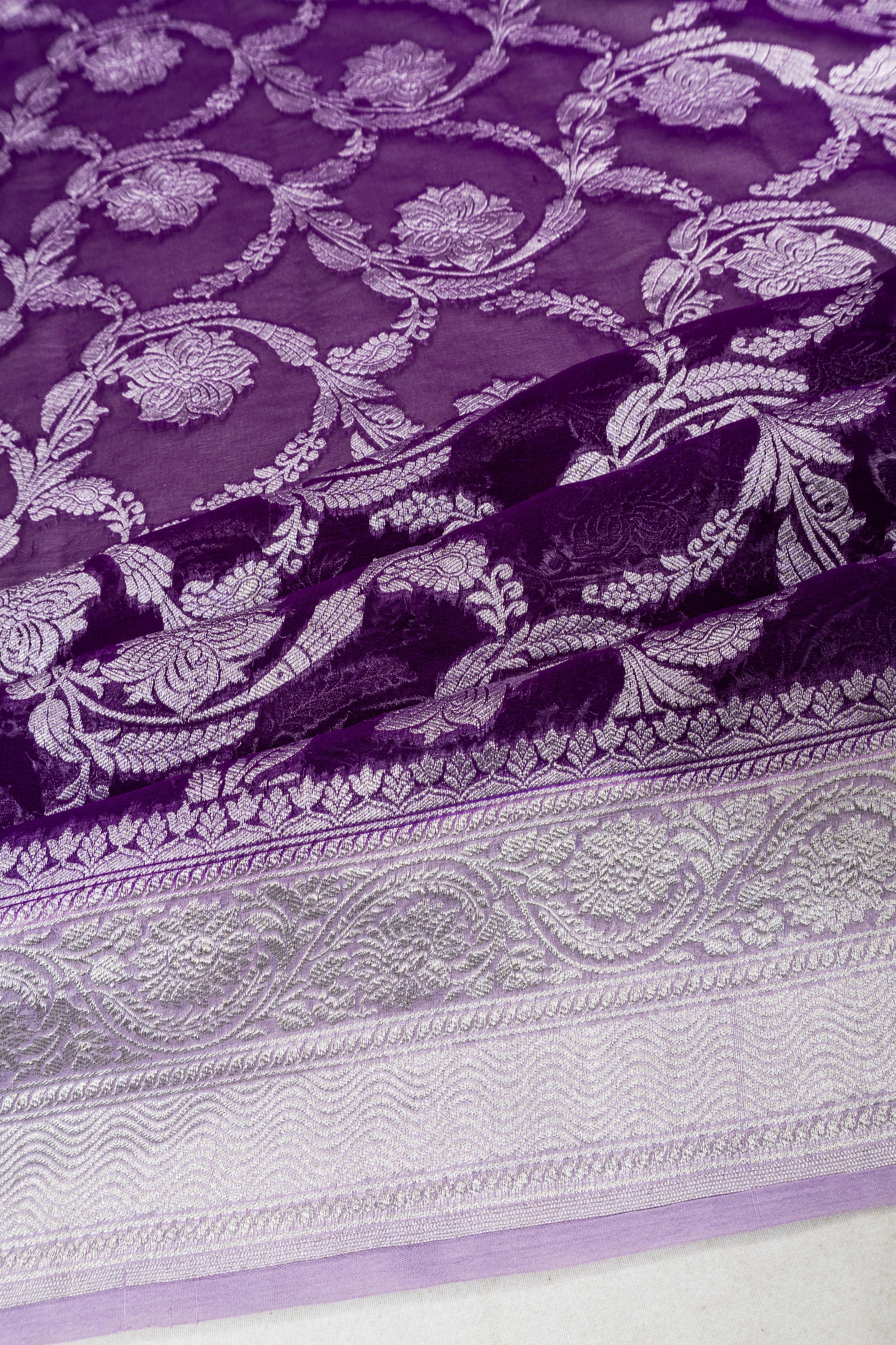 Banarasi Georgette Brocade Violet Saree