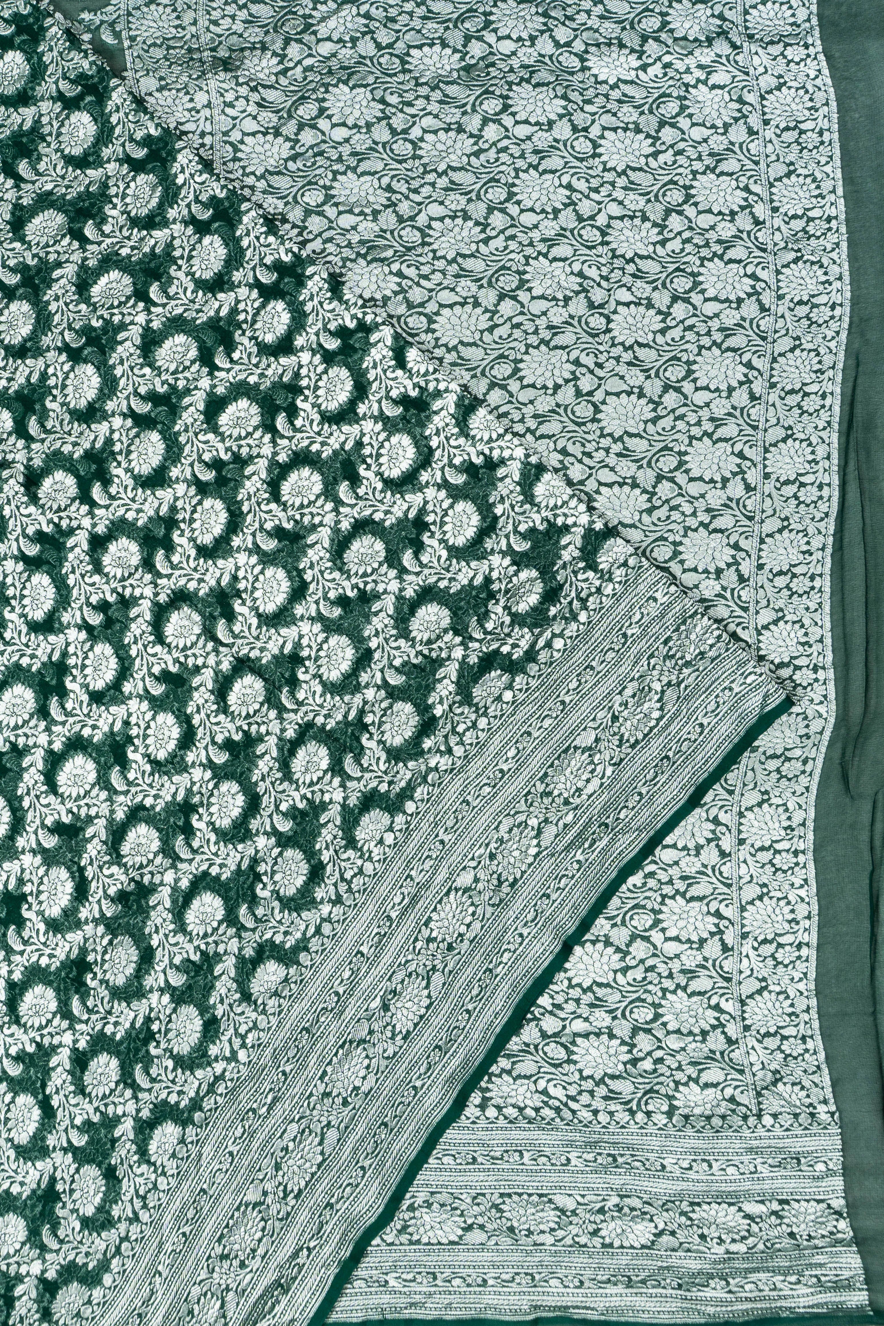 Banarasi Georgette Brocade Dark Green Saree