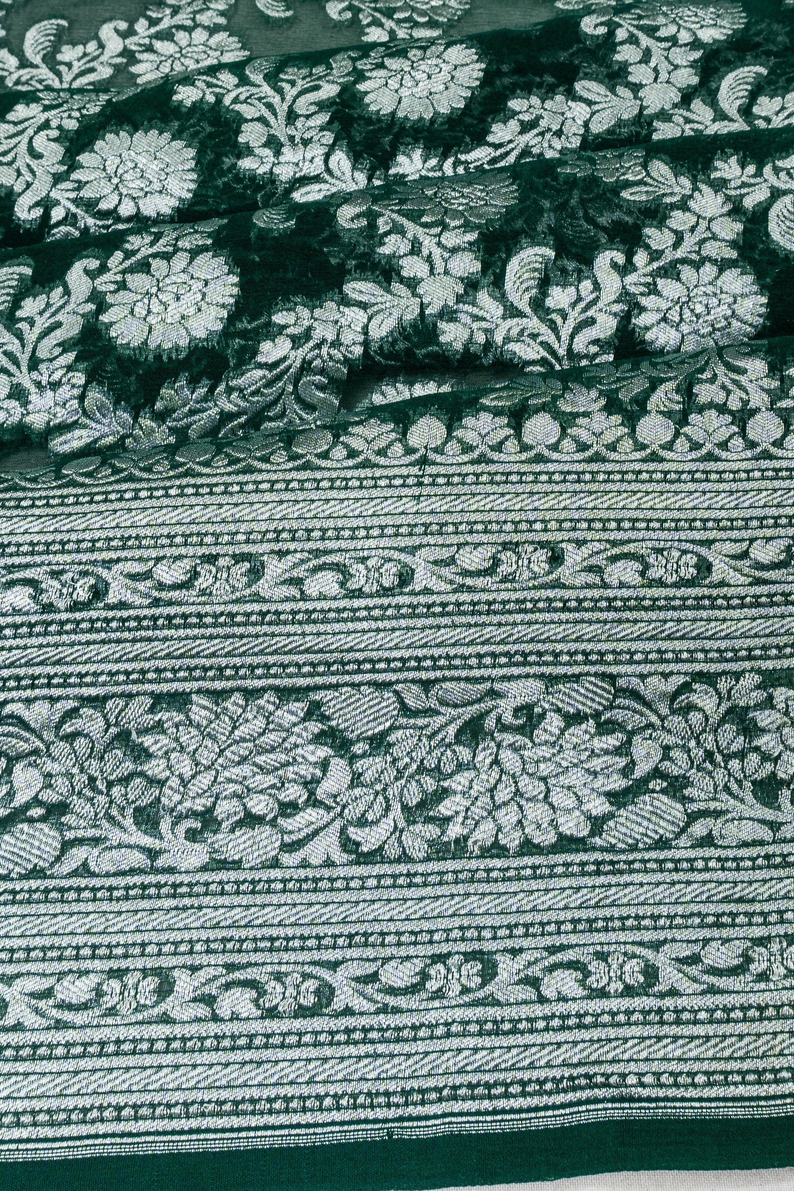 Banarasi Georgette Brocade Dark Green Saree