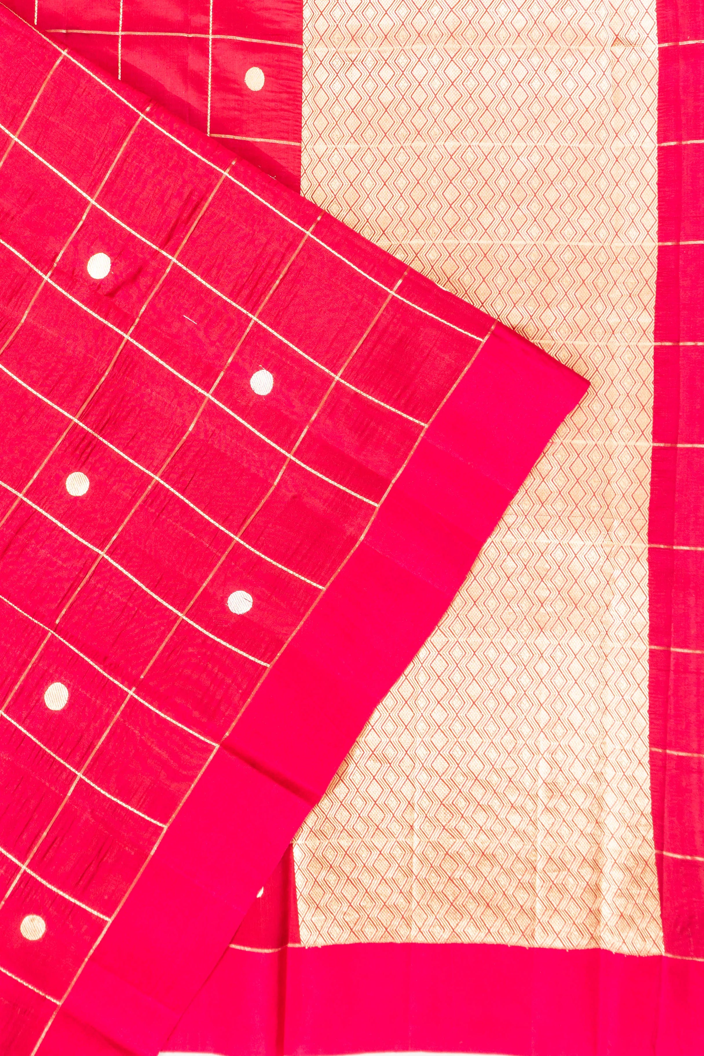 Banarasi Poona Silk Checks And Butta Red Saree