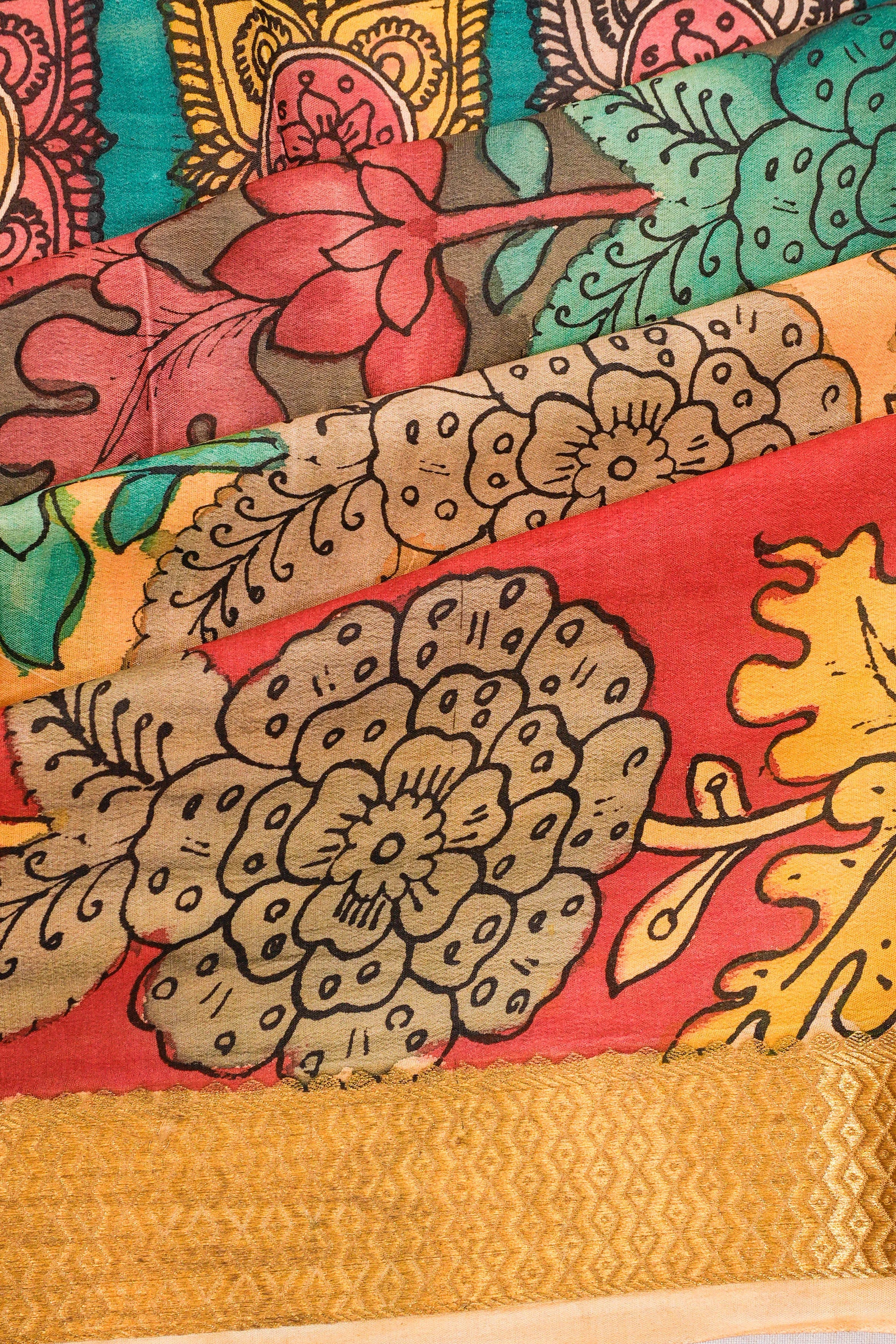 Kalamkari Silk Handpainted Cream Saree