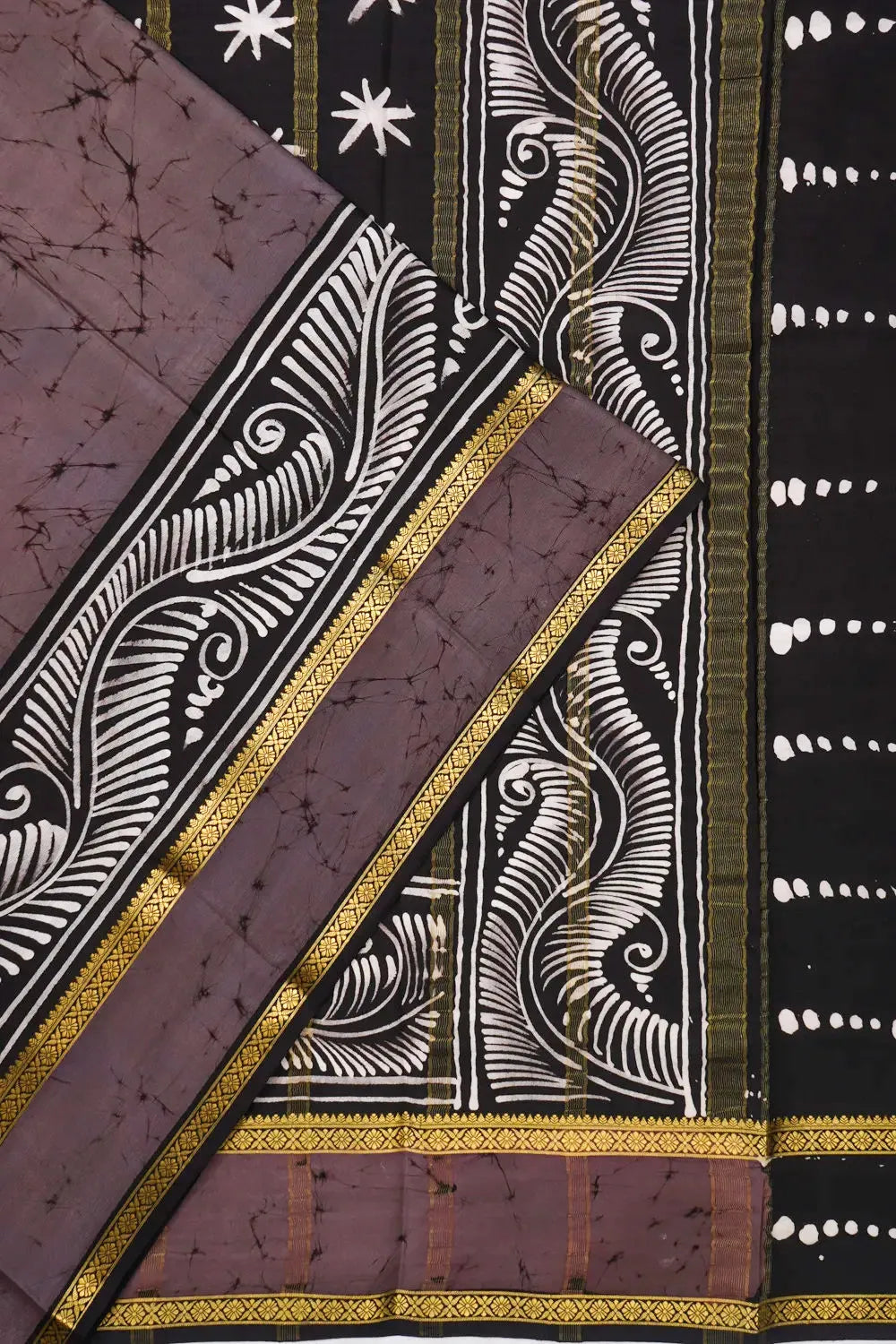 Mysore Silk Batik Printed Grey Saree