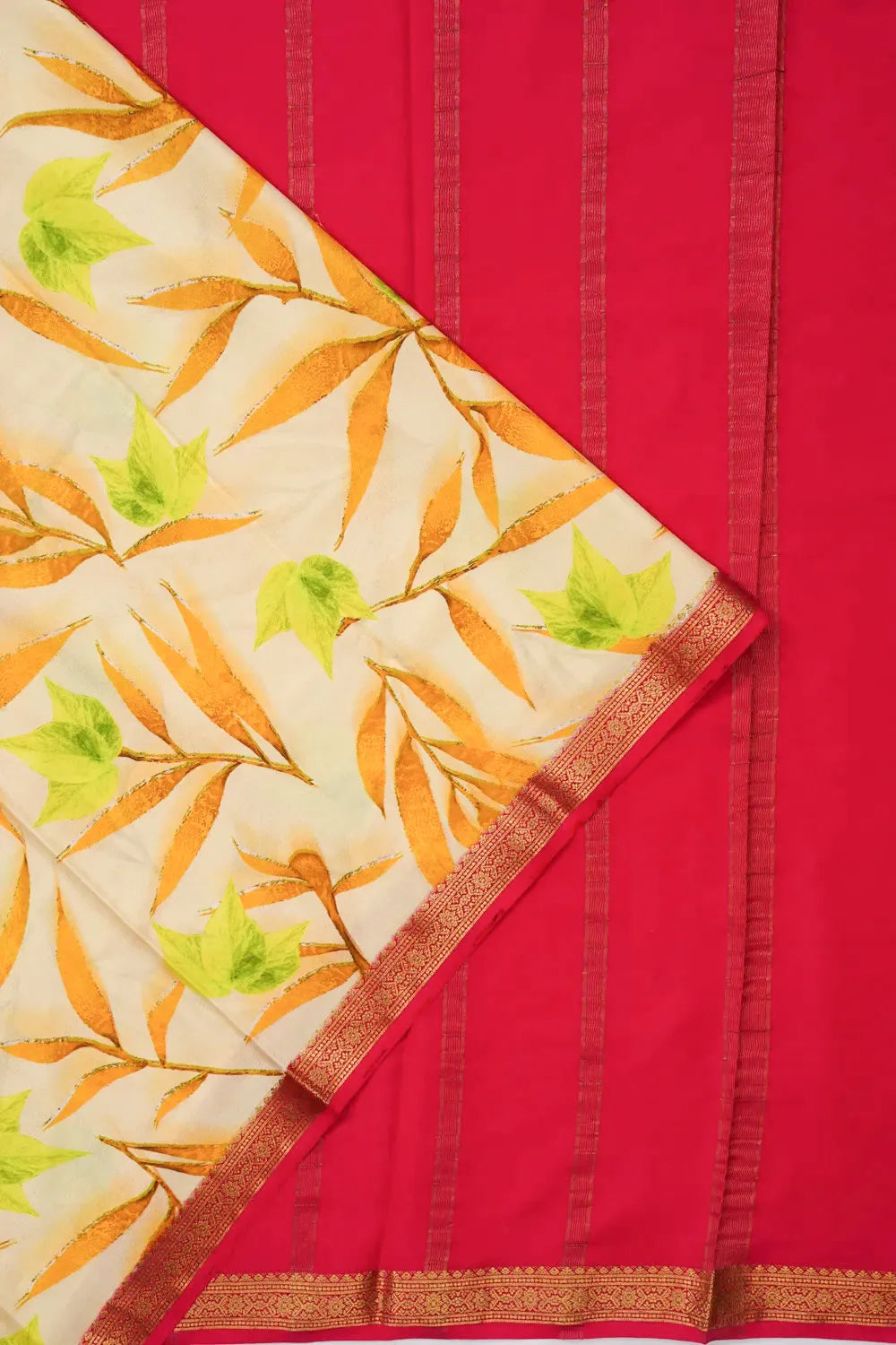 Mysore Silk Floral Printed Cream Saree