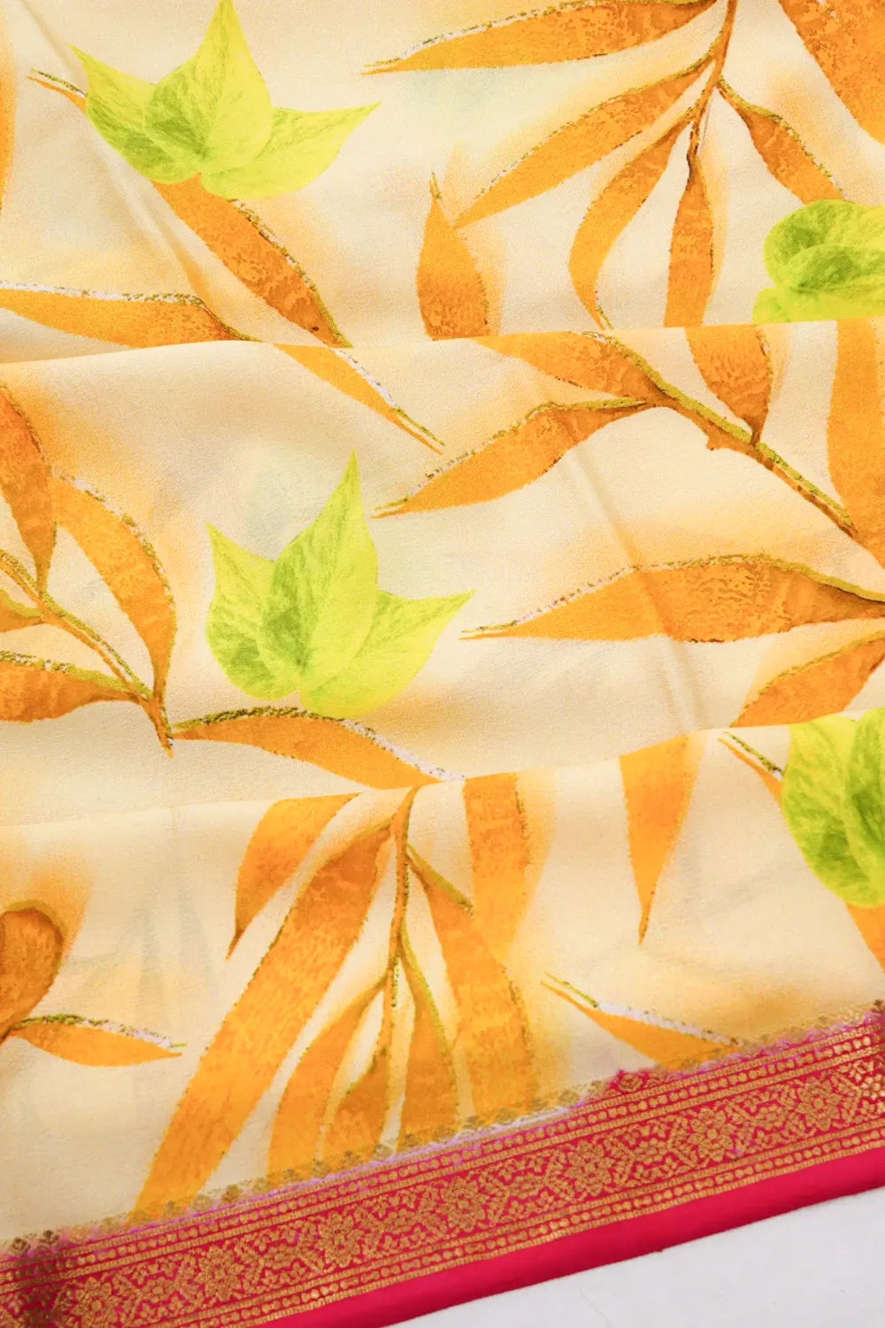 Mysore Silk Floral Printed Cream Saree