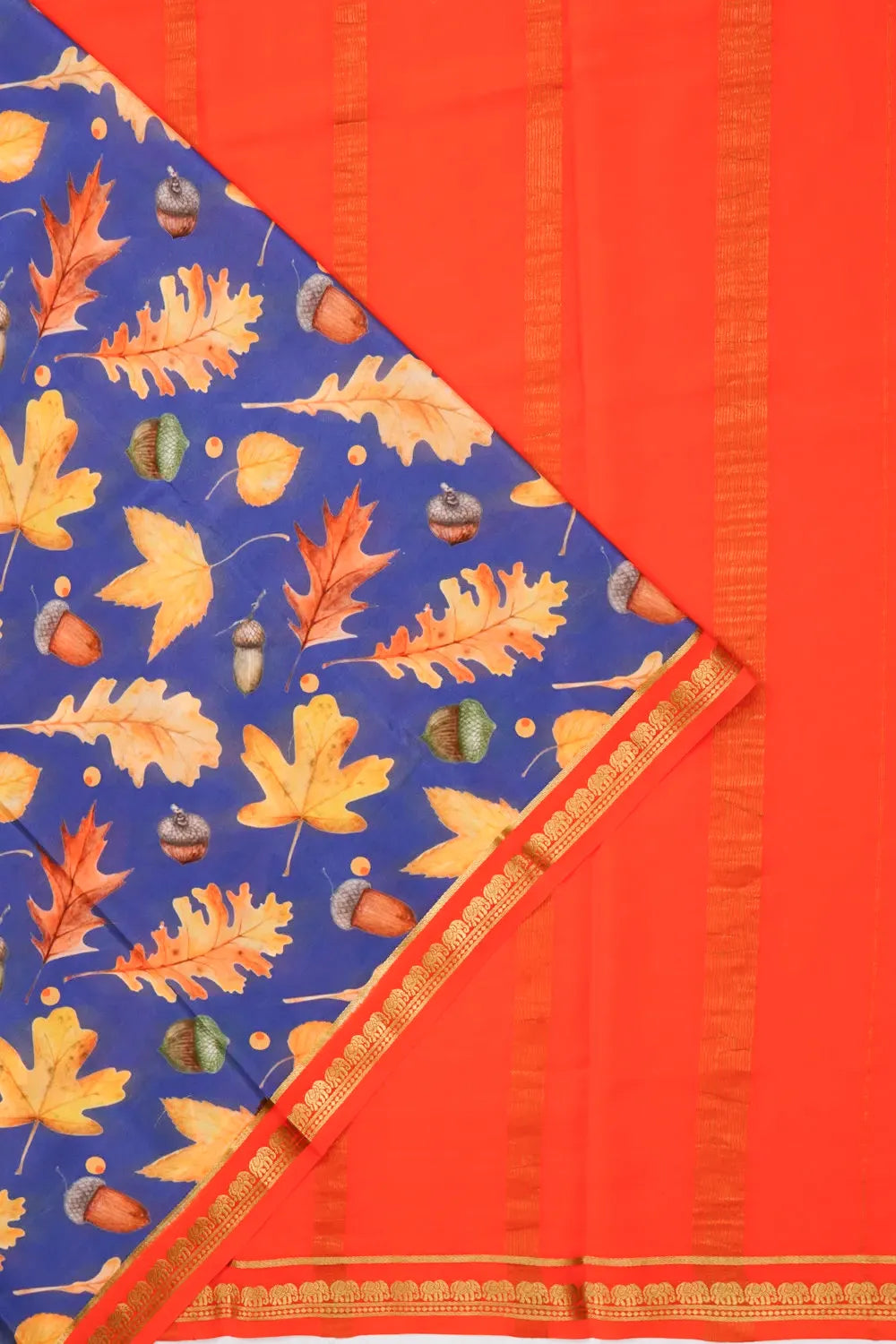 Mysore Silk Floral Printed Navy Blue Saree