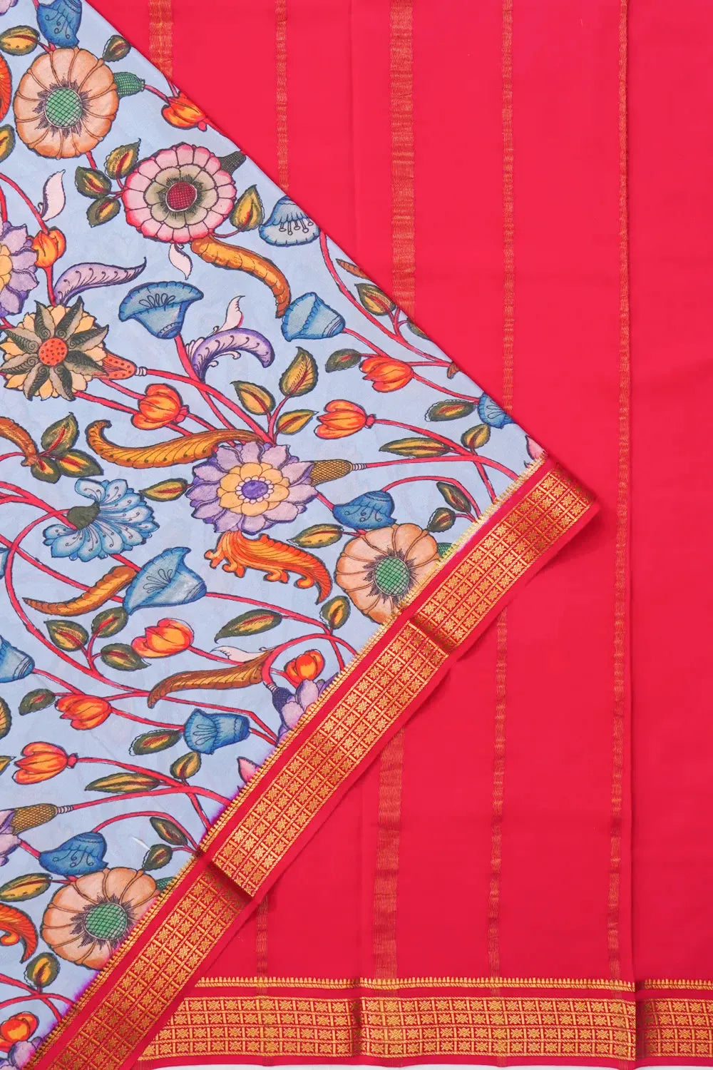 Mysore Silk Kalamkari Printed Violet Saree