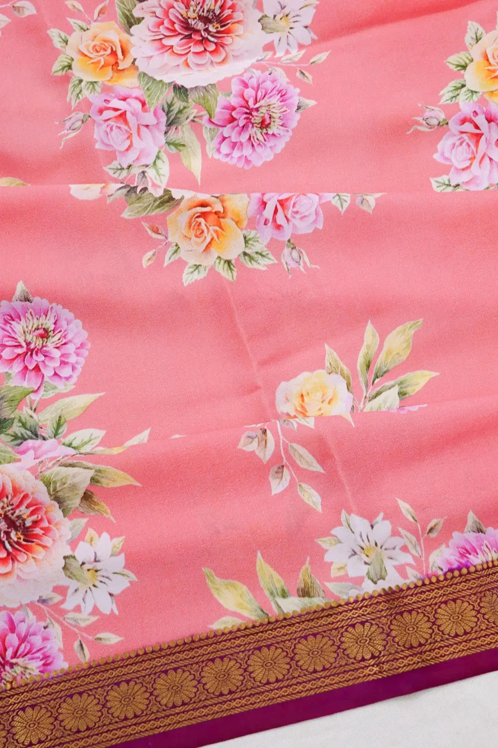Mysore Silk Floral Printed Baby Pink Saree