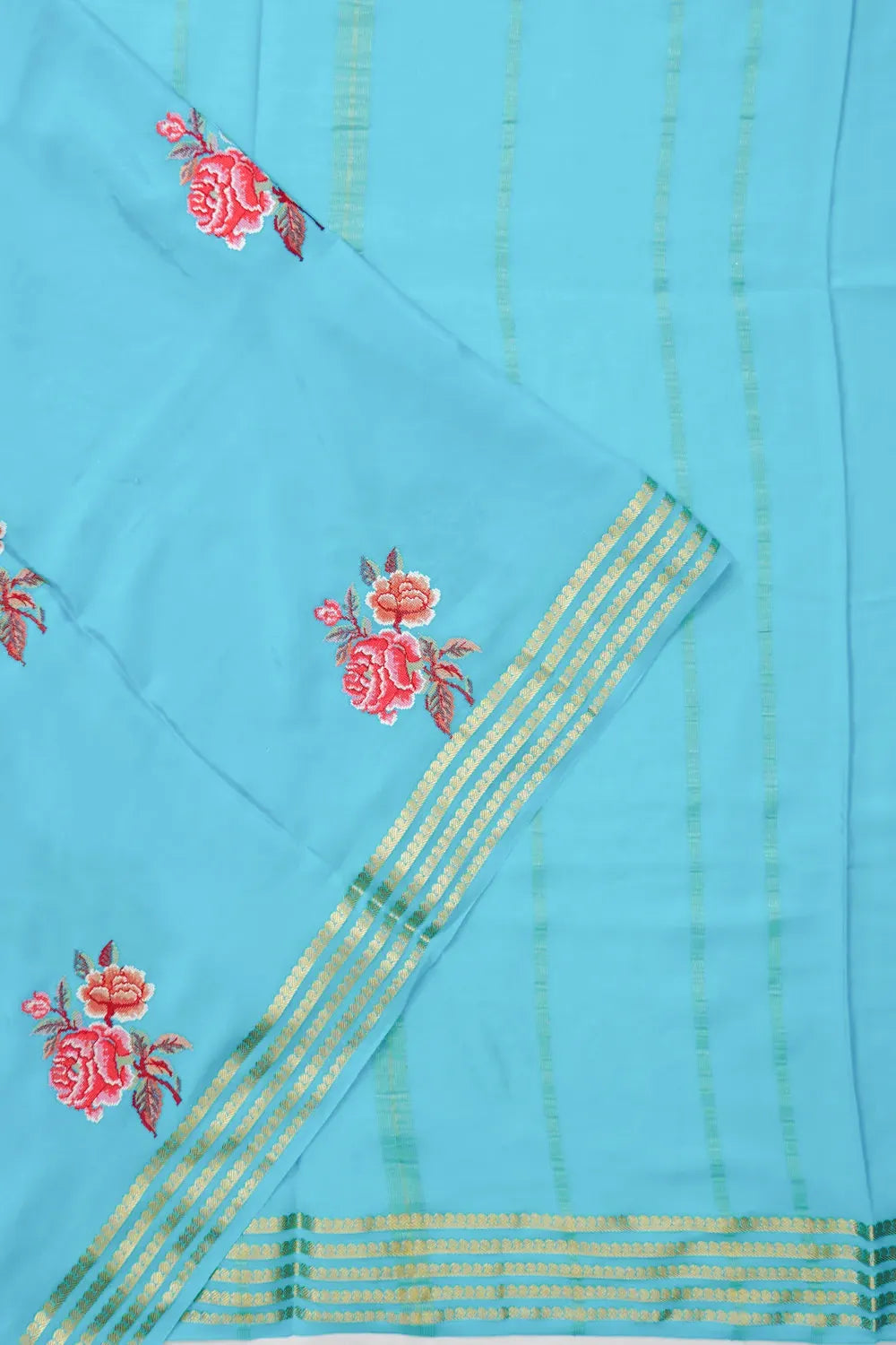 Mysore Silk Embroidery Butta Sky Blue Saree
